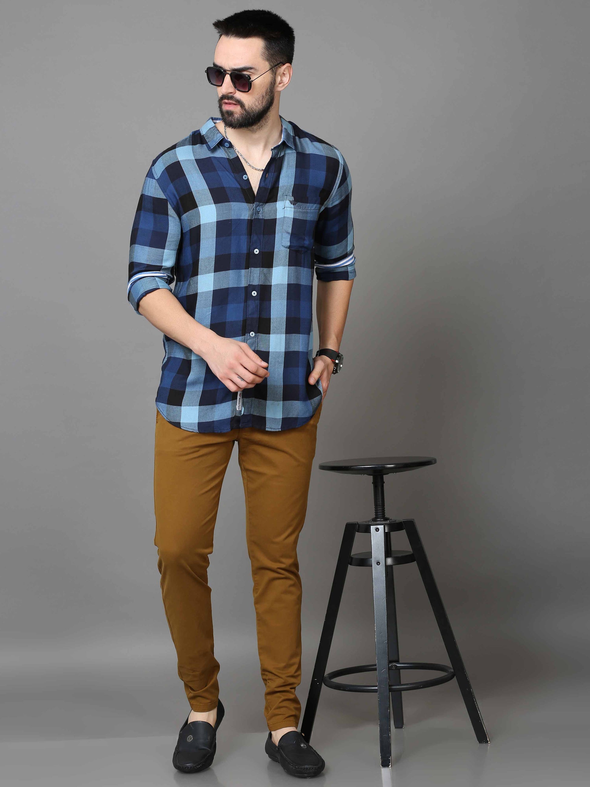 Blue & White Check Shirt for Men