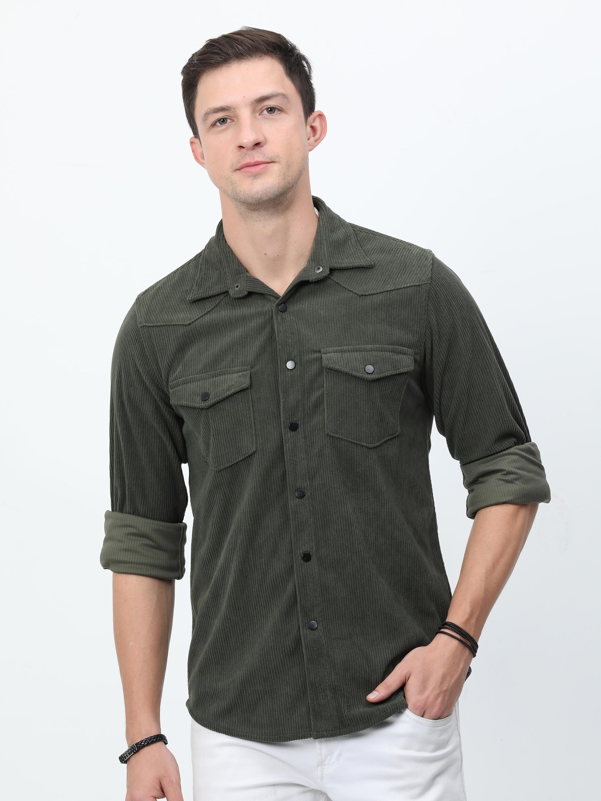 Green Mens Corduroy Shirt