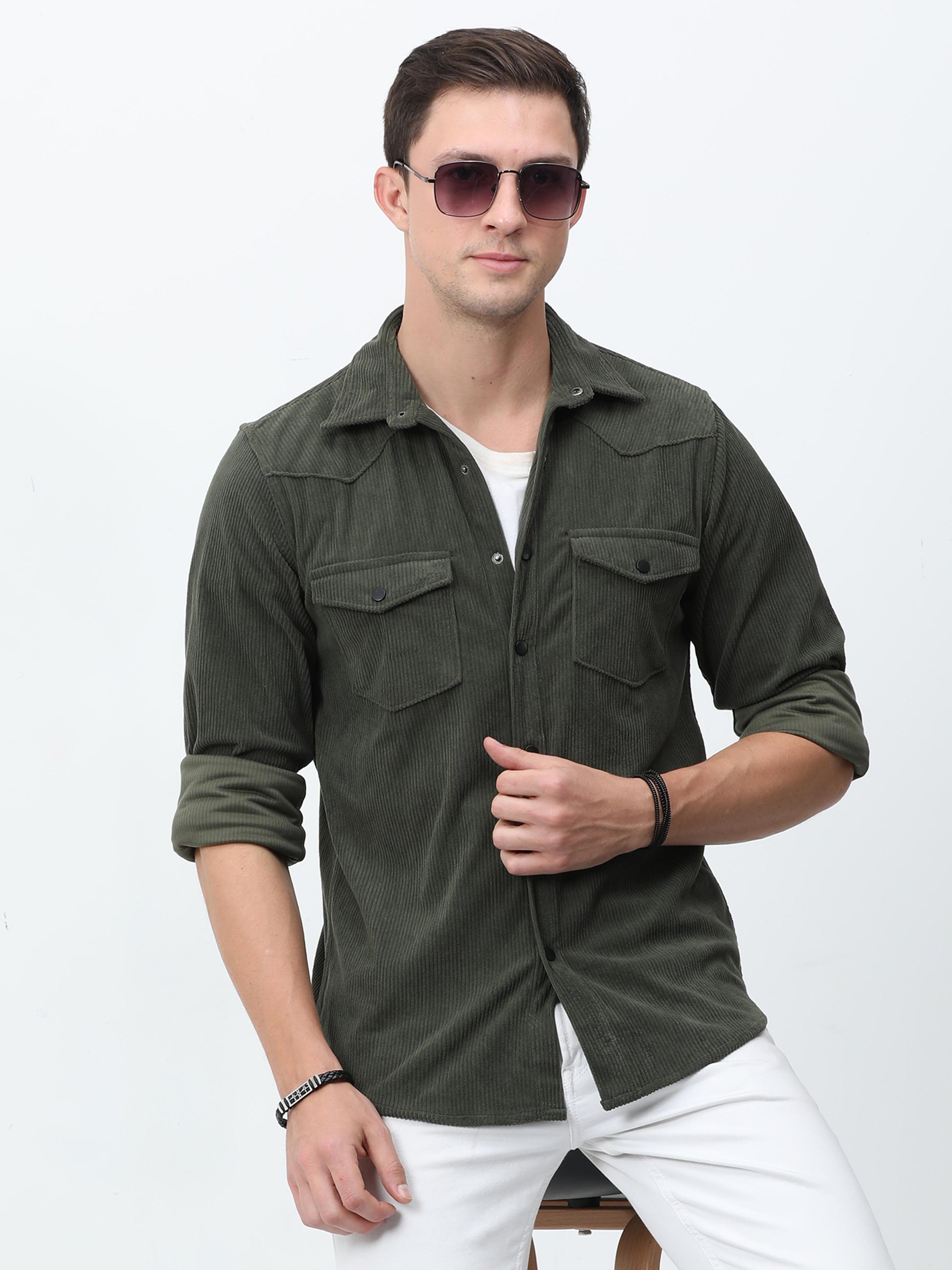 Green Mens Corduroy Shirt