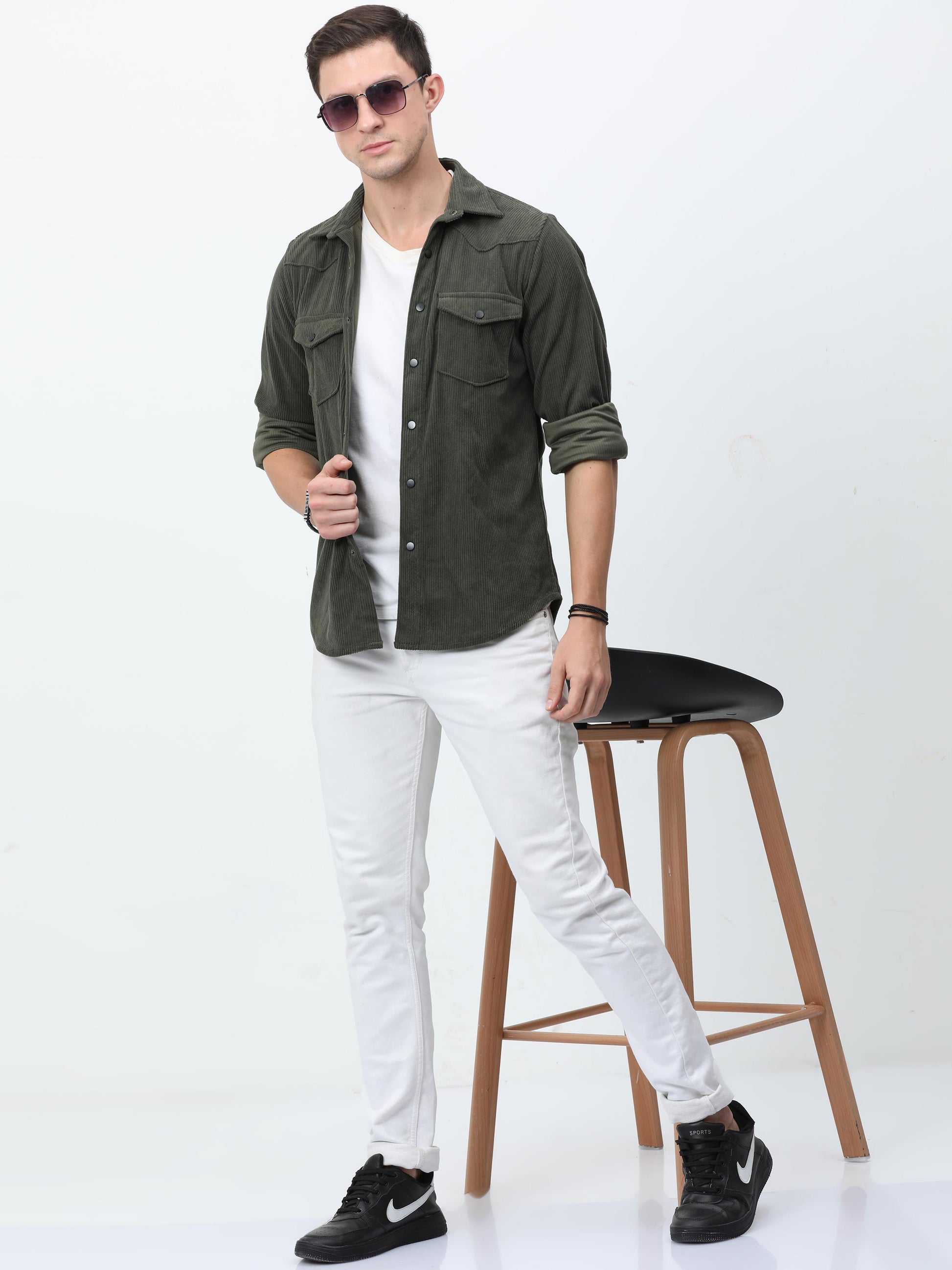 Green Mens Corduroy Shirt