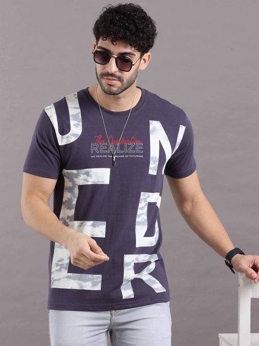 LIGHT BLUE WITH DESIGNER ROUND NECK T-SHIRTS