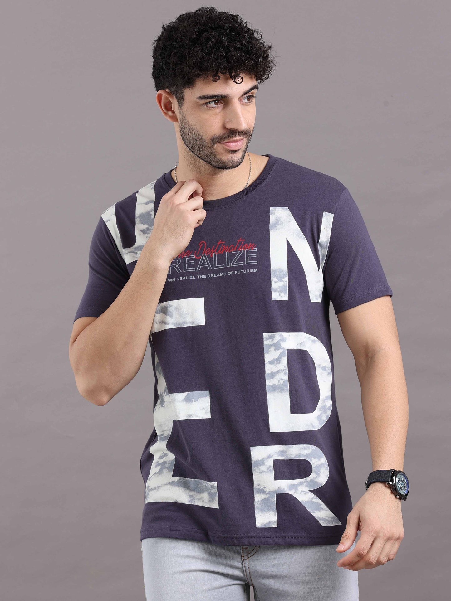 LIGHT BLUE WITH DESIGNER ROUND NECK T-SHIRTS