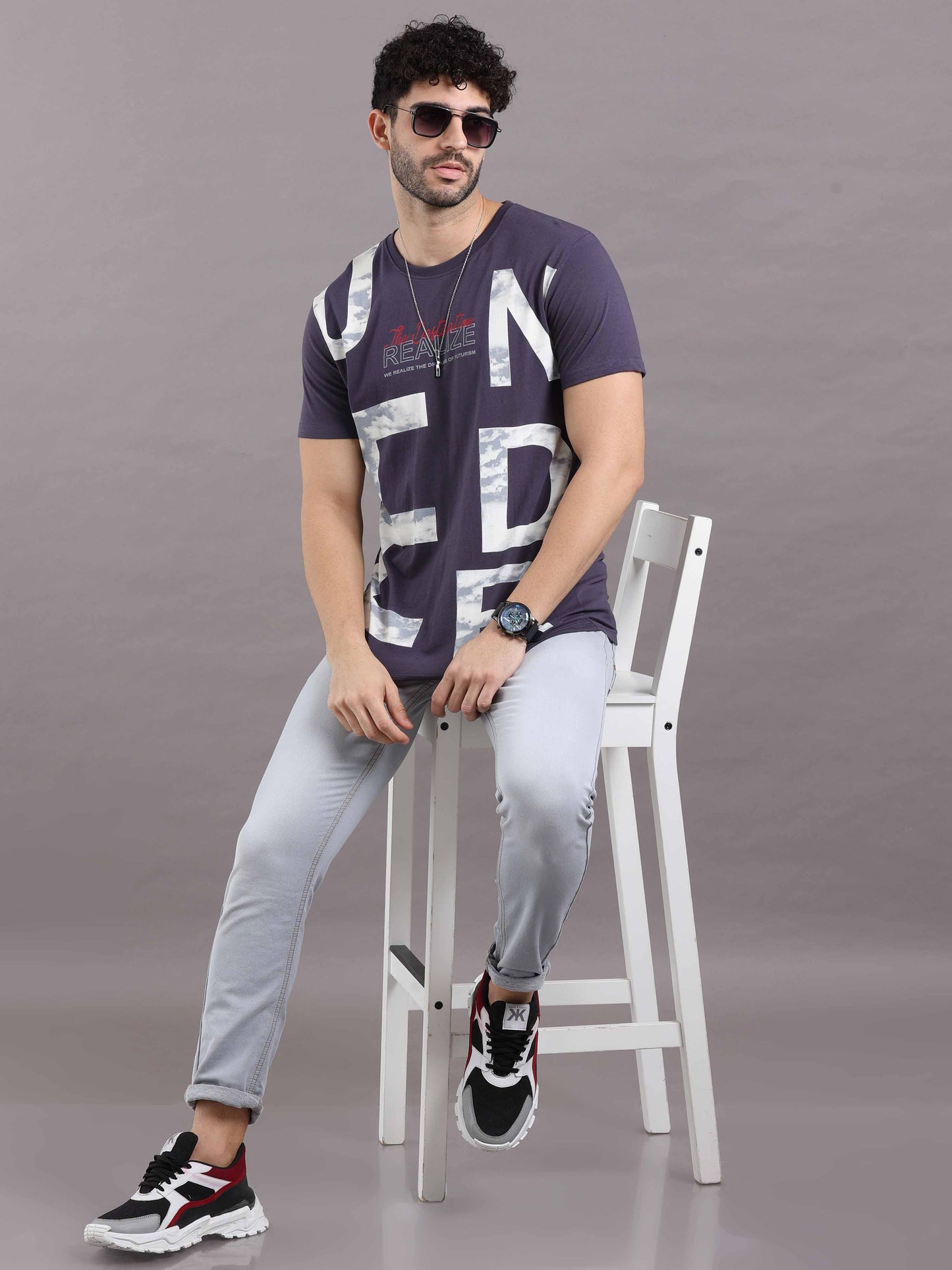 LIGHT BLUE WITH DESIGNER ROUND NECK T-SHIRTS