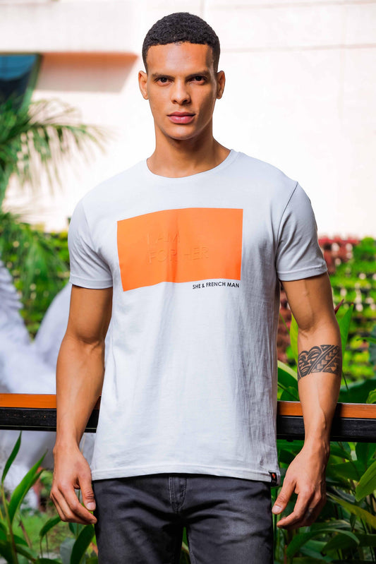 Printed Sky Blue T-Shirt for Men