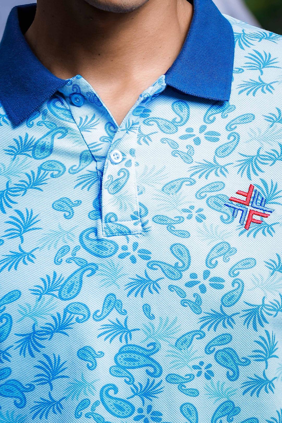 Light Blue Printed Polo T Shirt for Men