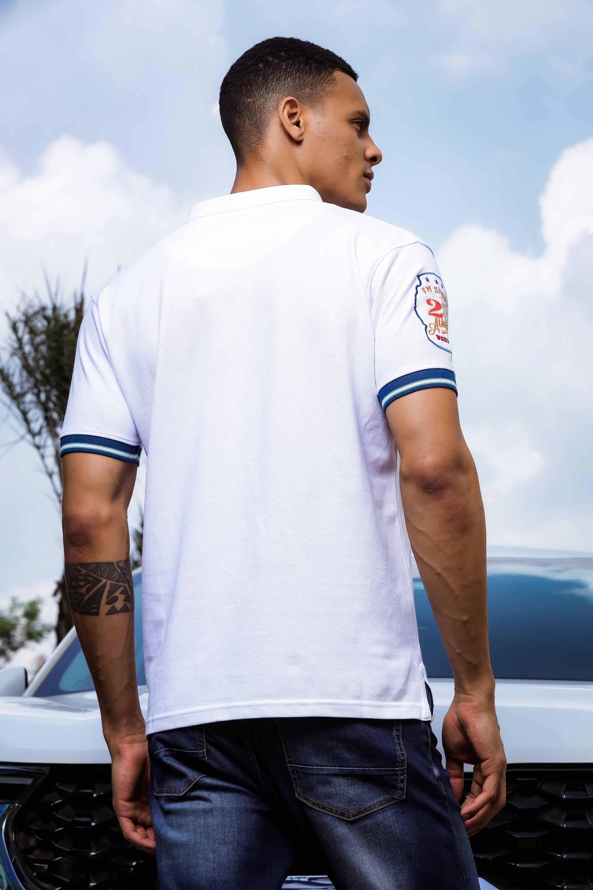 White Polo Tshirt for Men - Black Denim