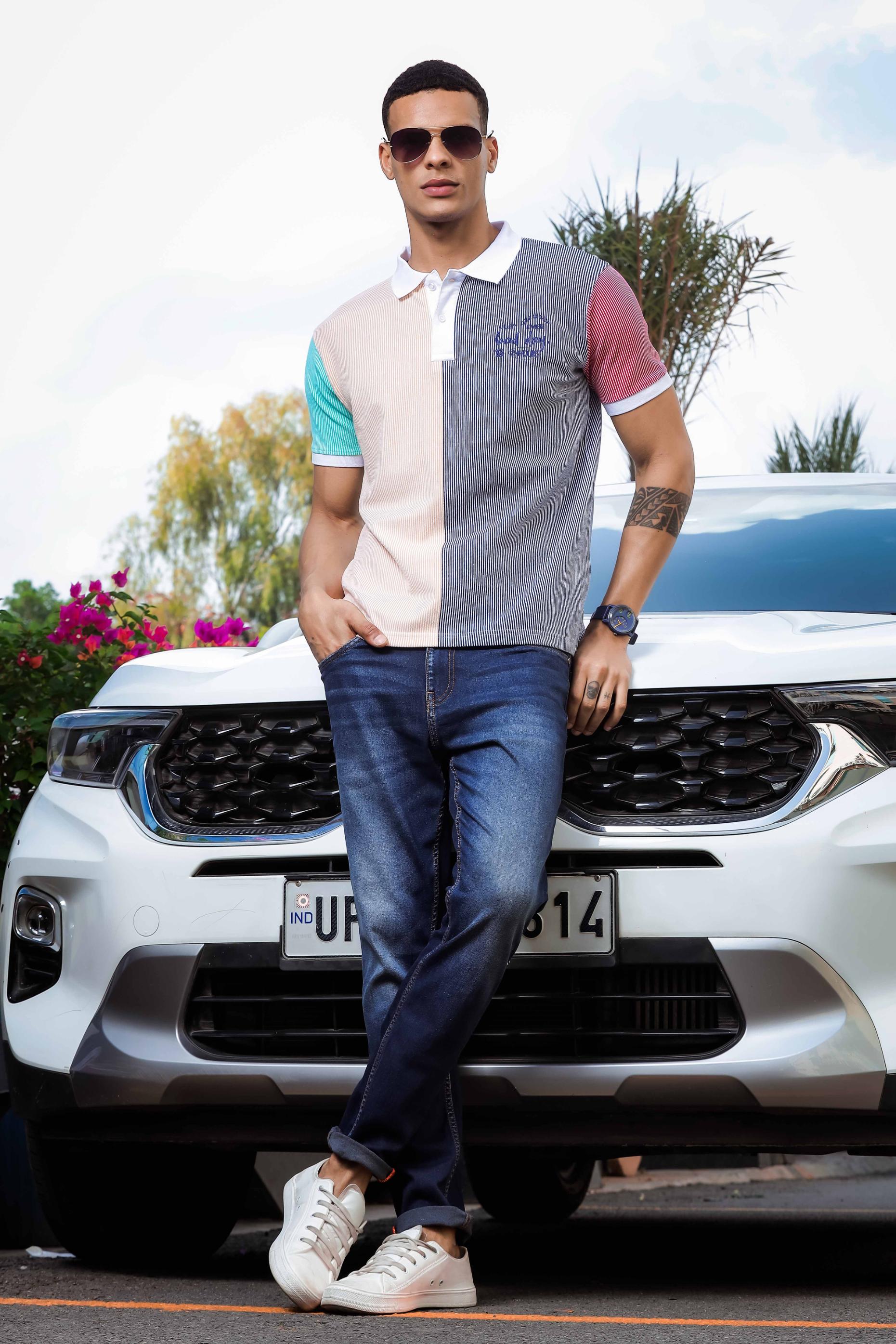 Multi Colour Printed Polo T Shirt for Men
