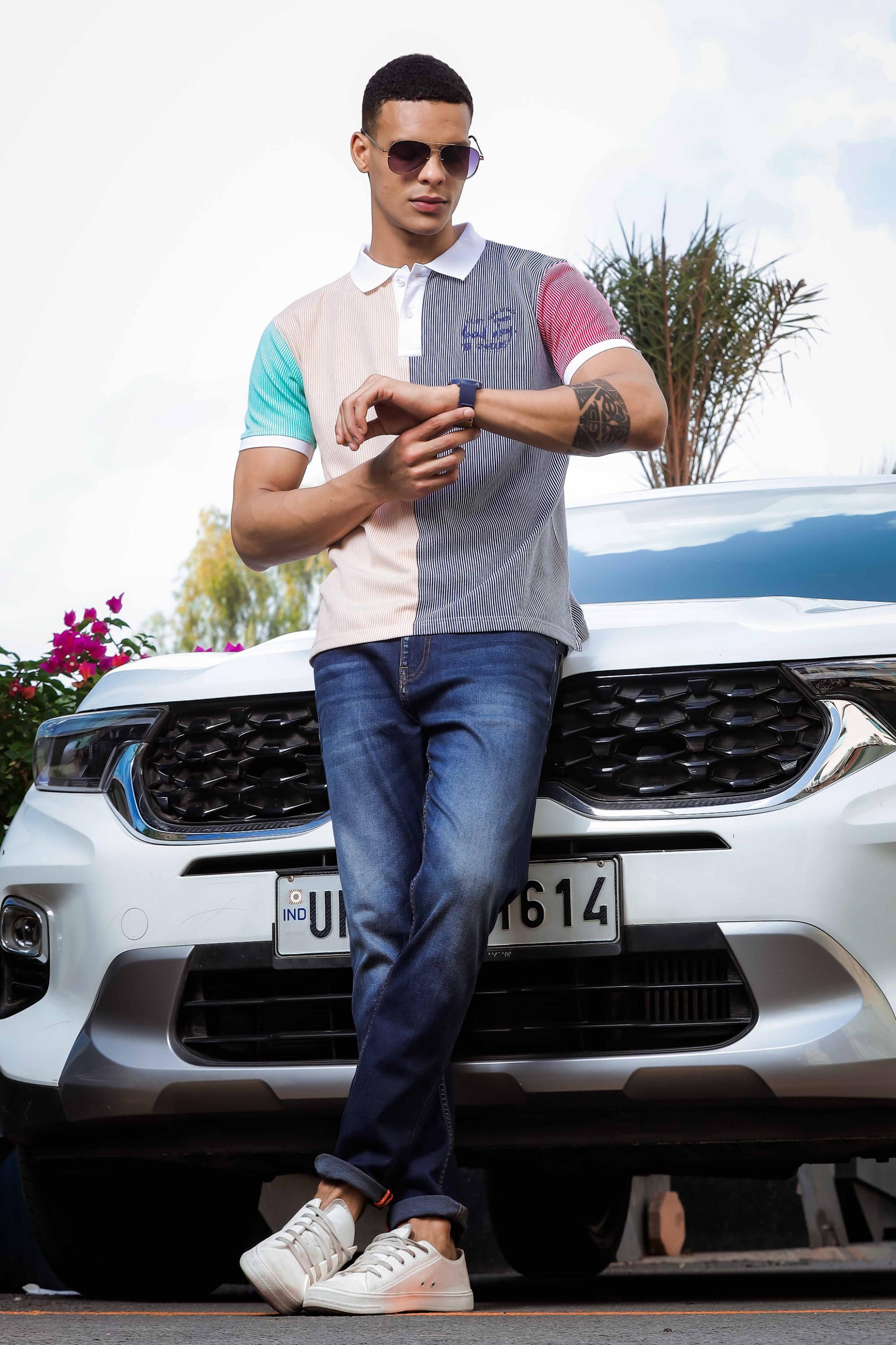Multi Colour Printed Polo T Shirt for Men