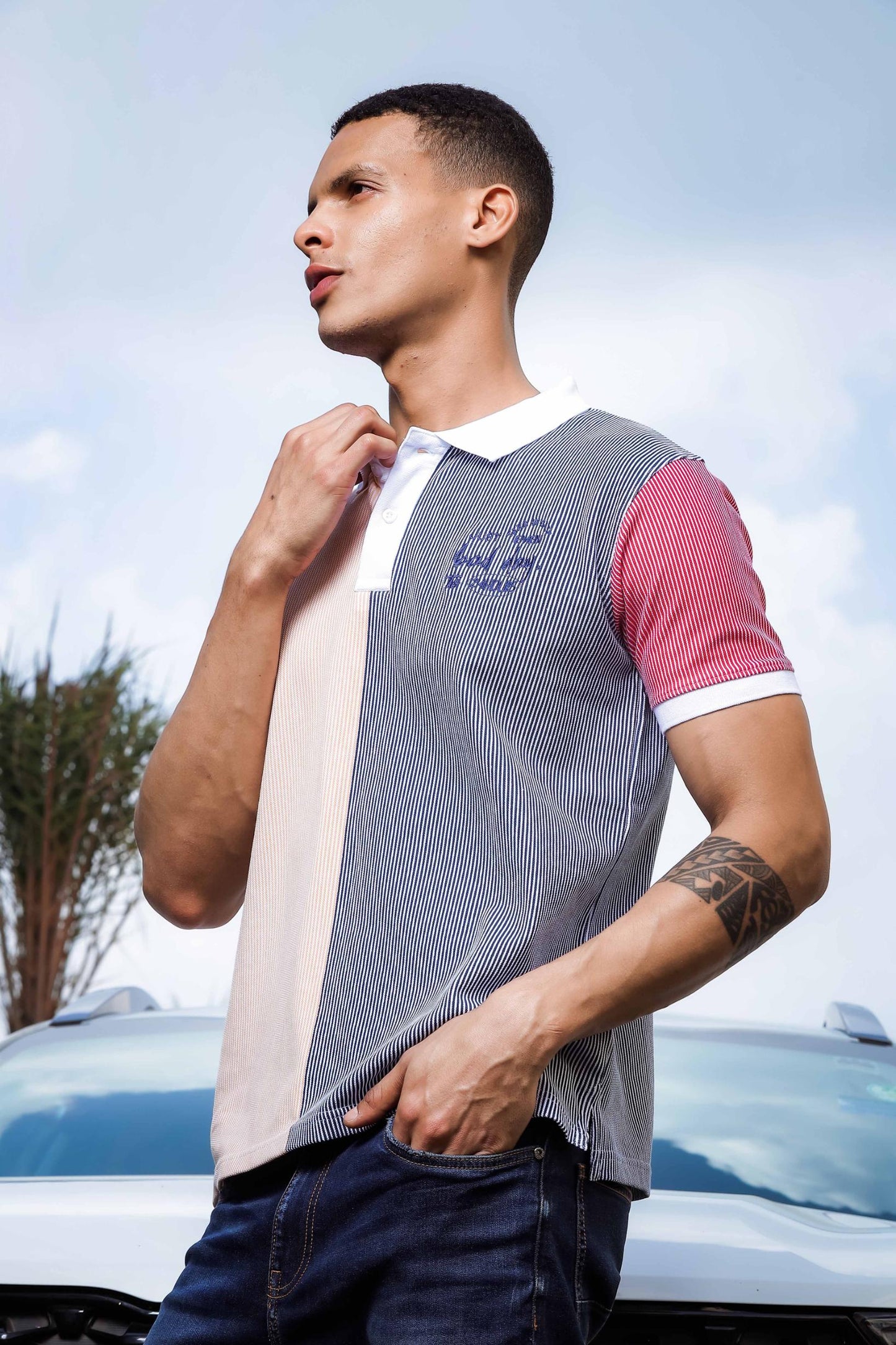 Multi Colour Printed Polo T Shirt for Men