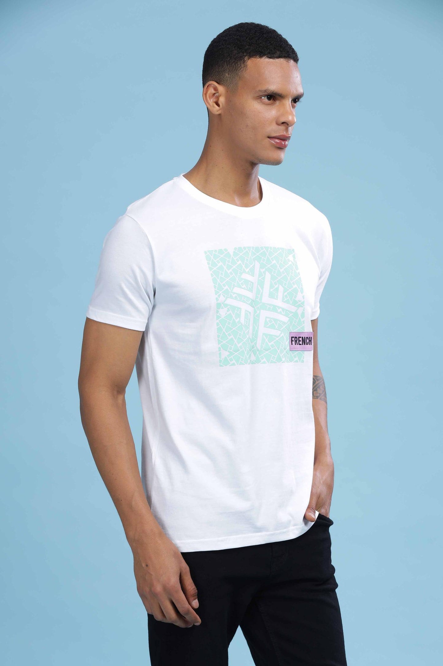 white printed t shirt for men