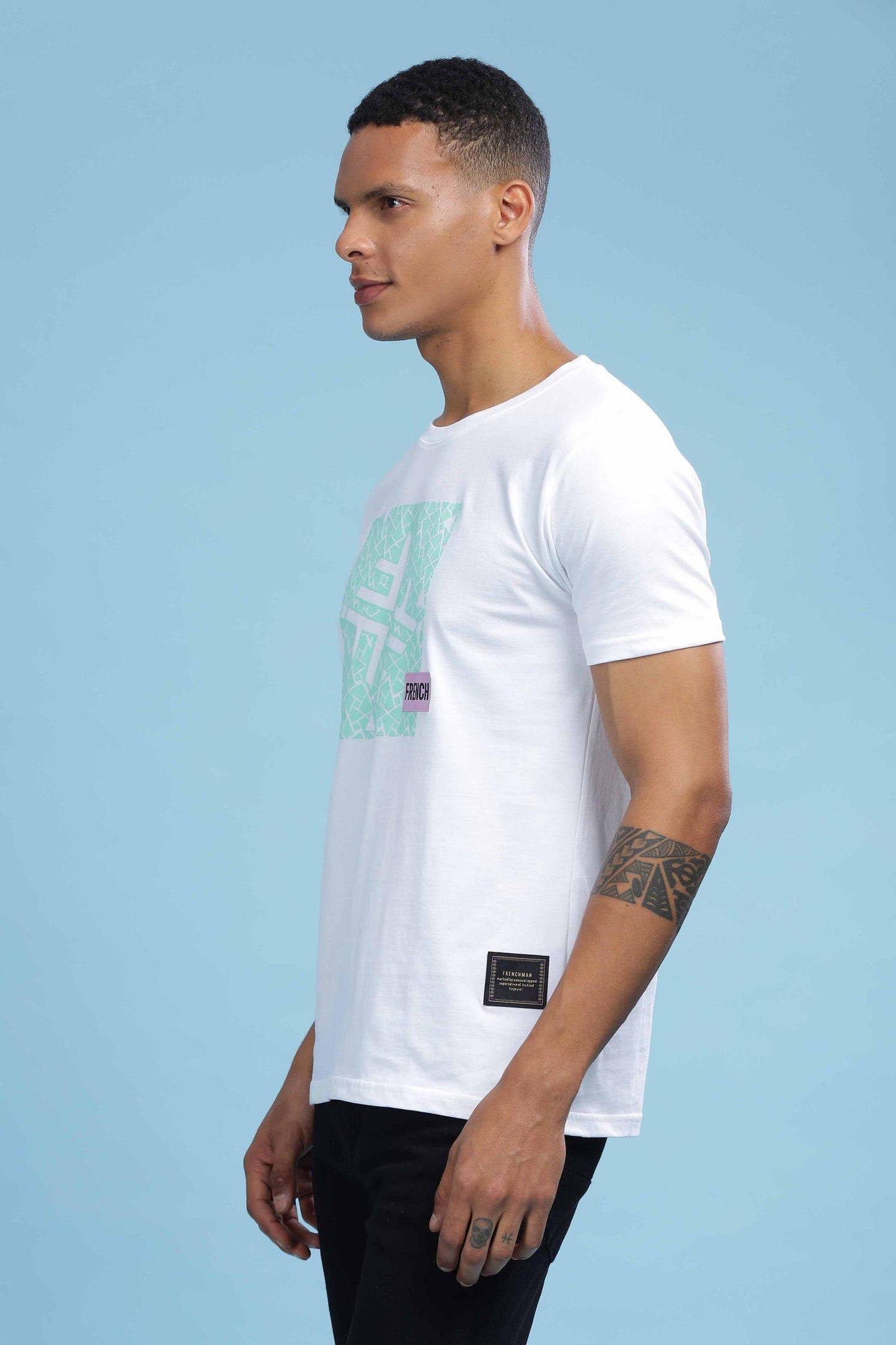 white printed t shirt for men