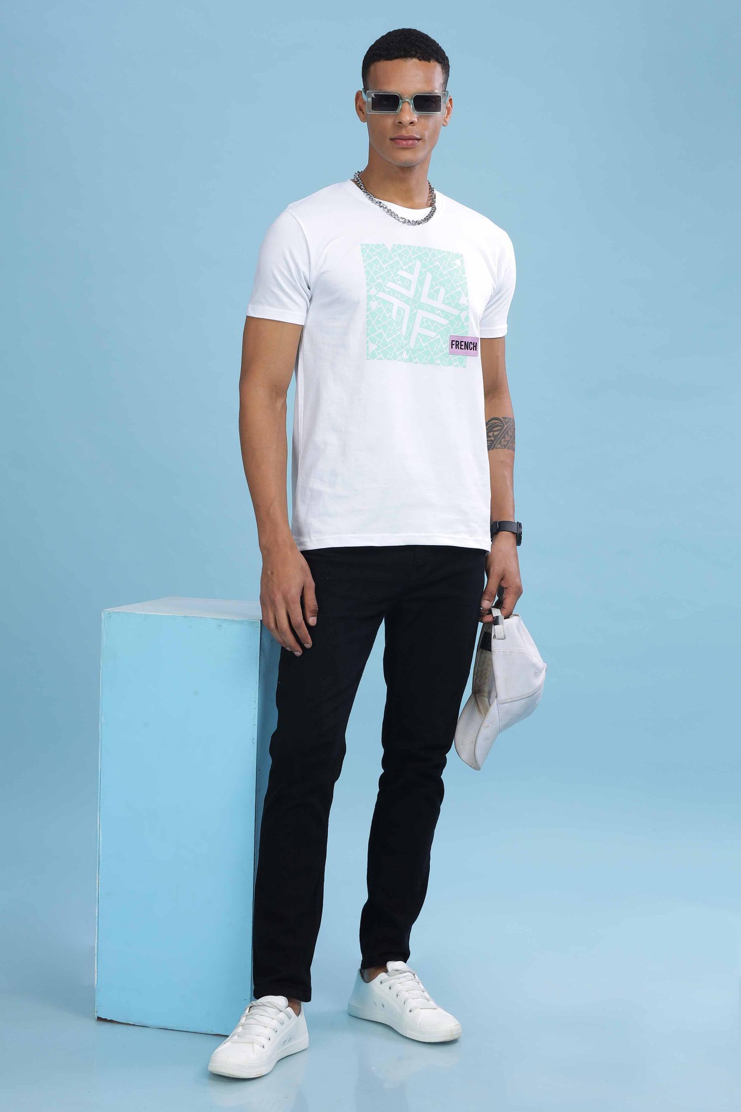 white printed t shirt for men
