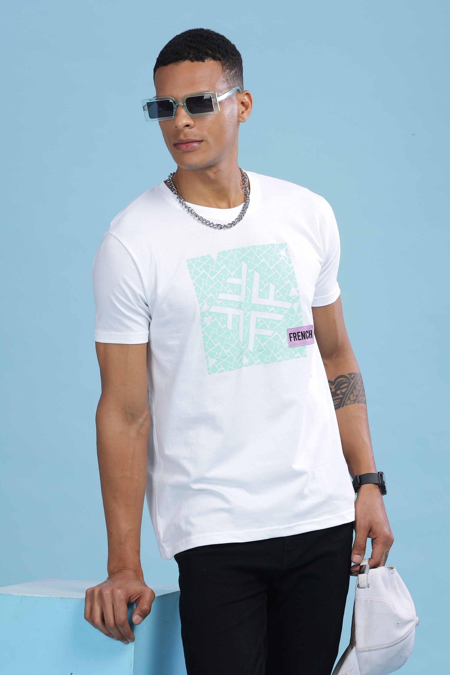 white printed t shirt for men