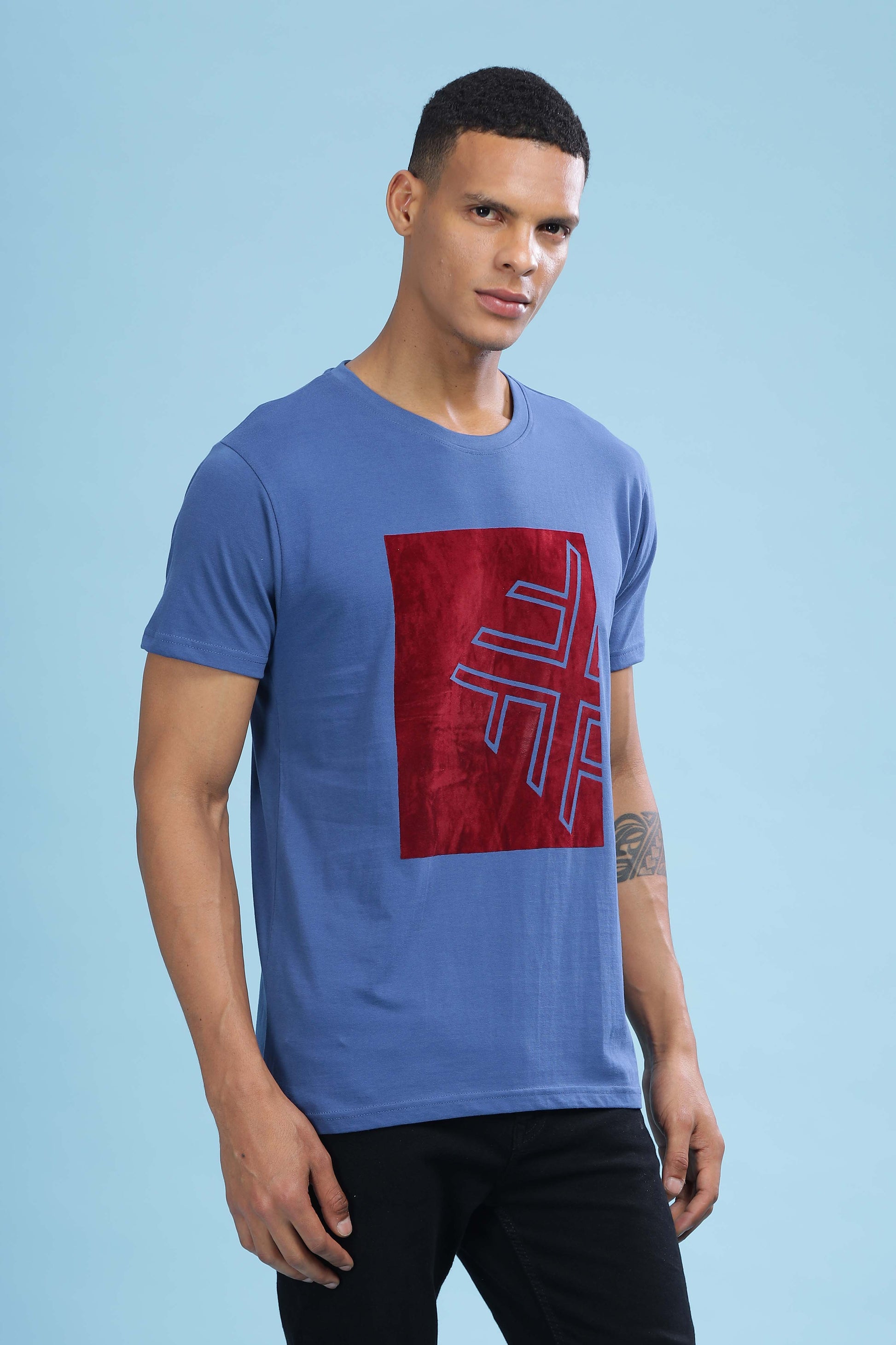 Blue Printed T-Shirt - Black Denim