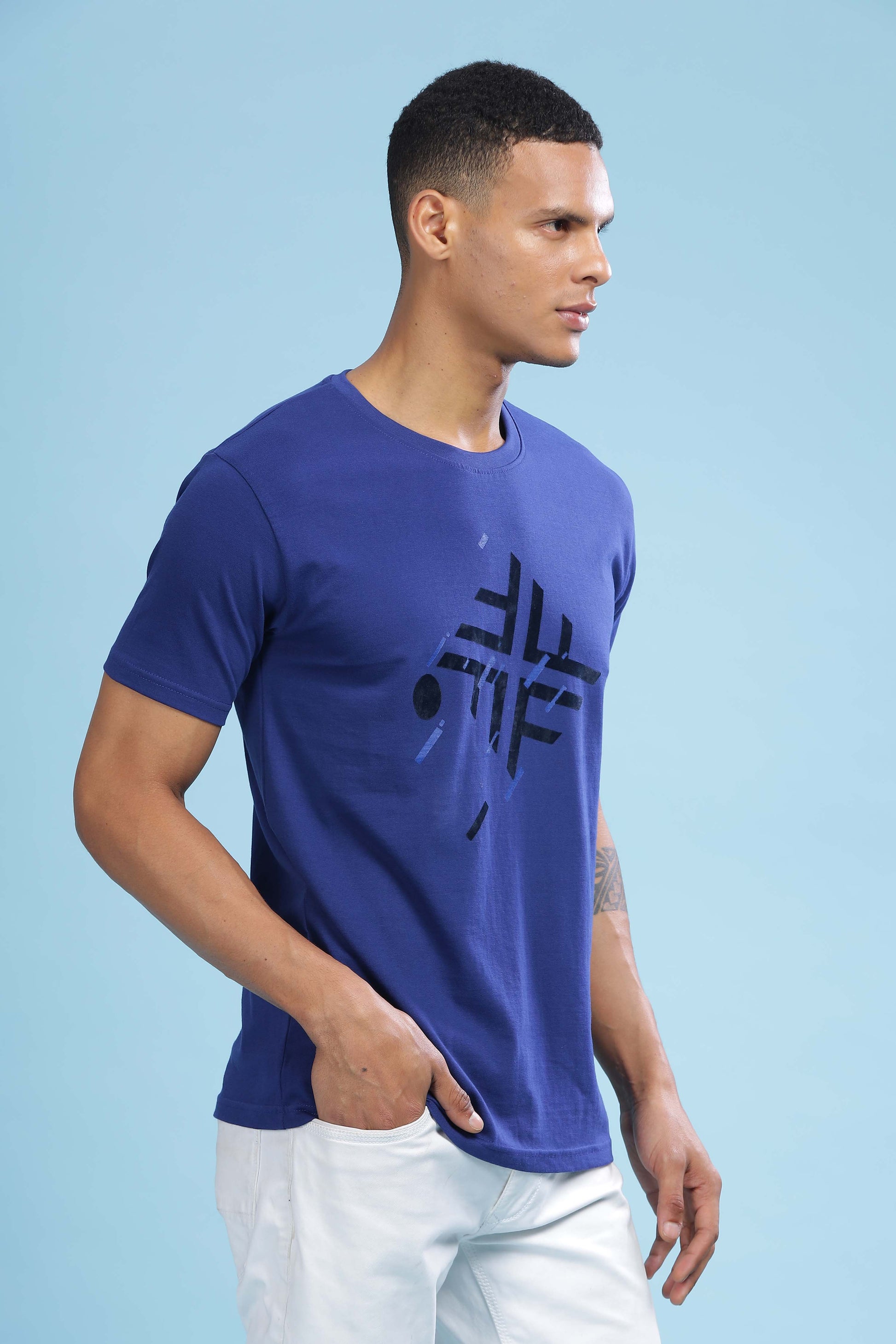  Dark Blue Printed T-Shirt