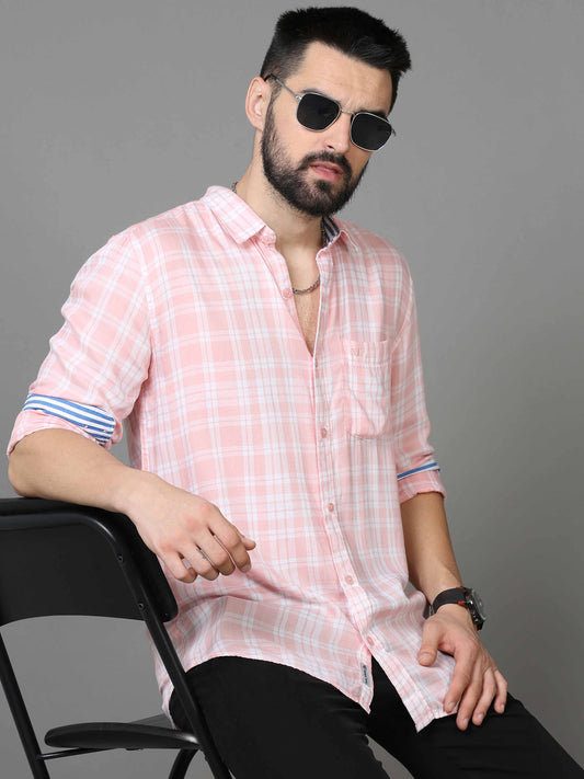  Pink and White Check Shirt for Men 