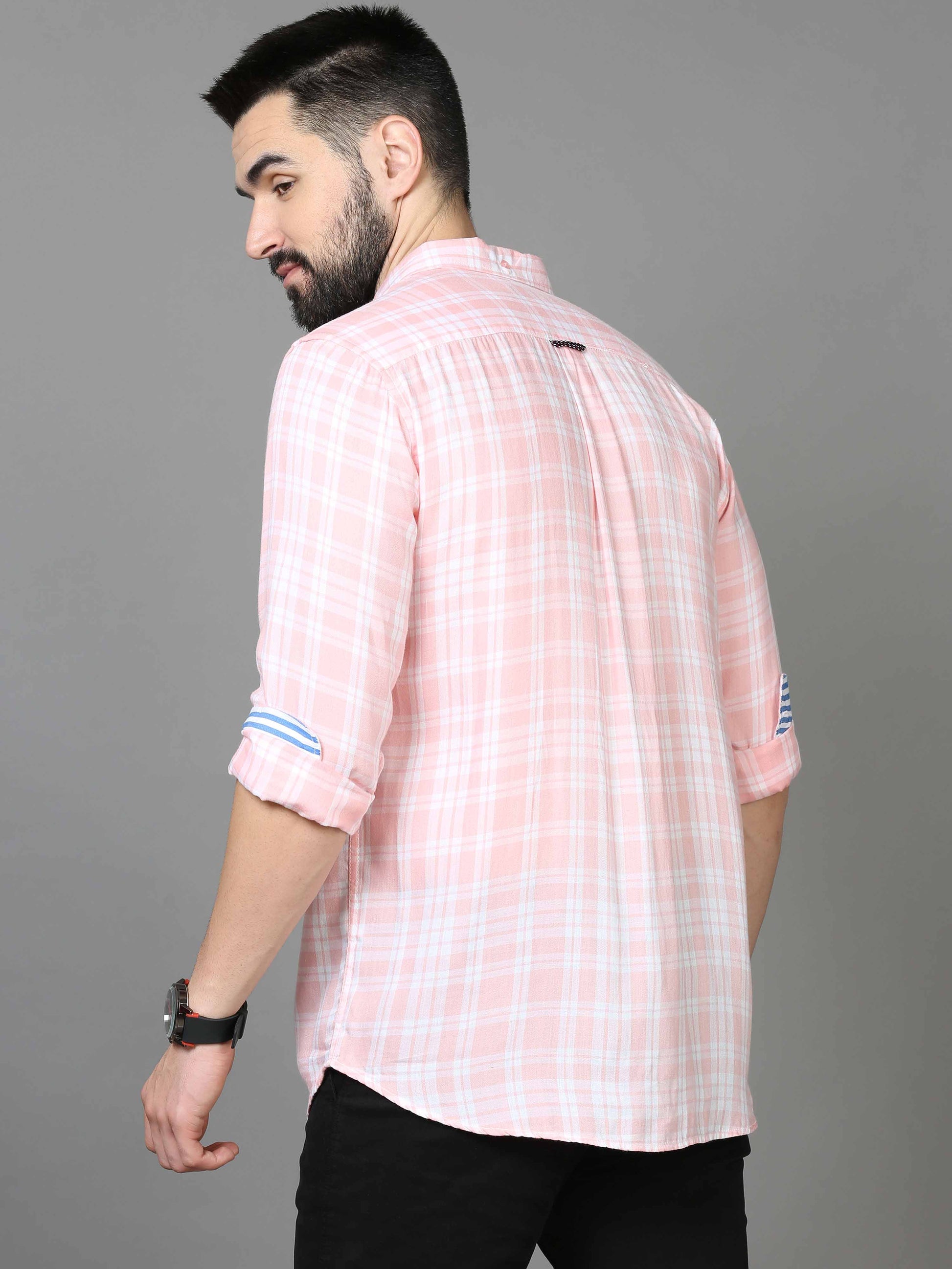 Pink and White Check Shirt for Men 