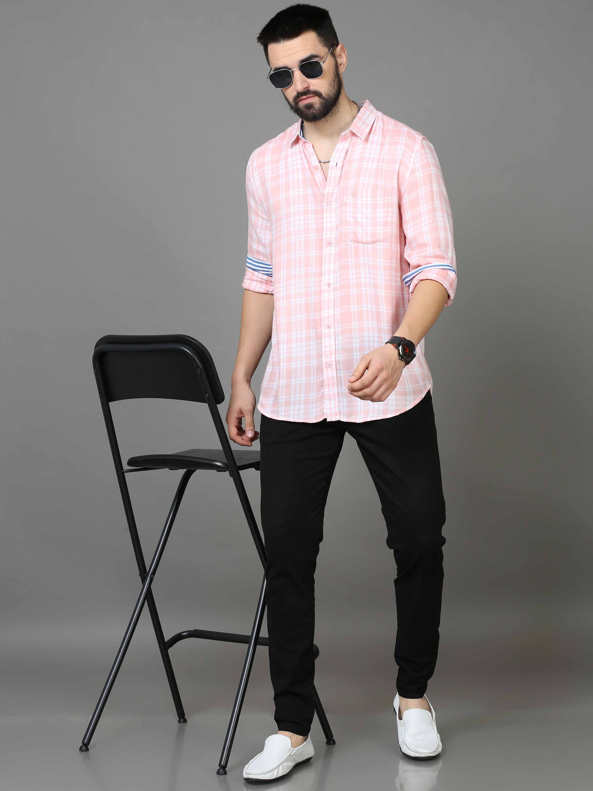  Pink and White Check Shirt for Men 