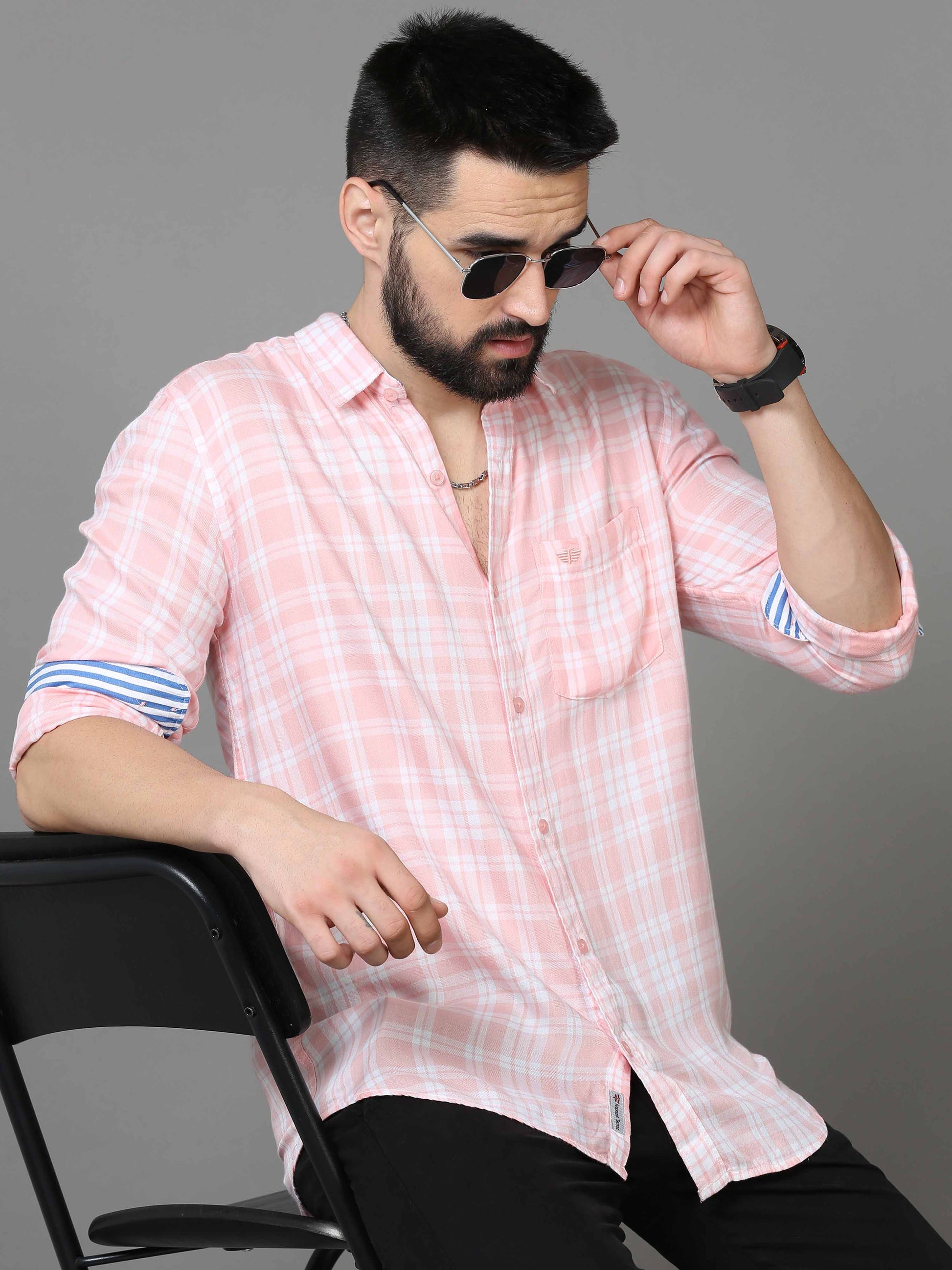  Pink and White Check Shirt for Men 