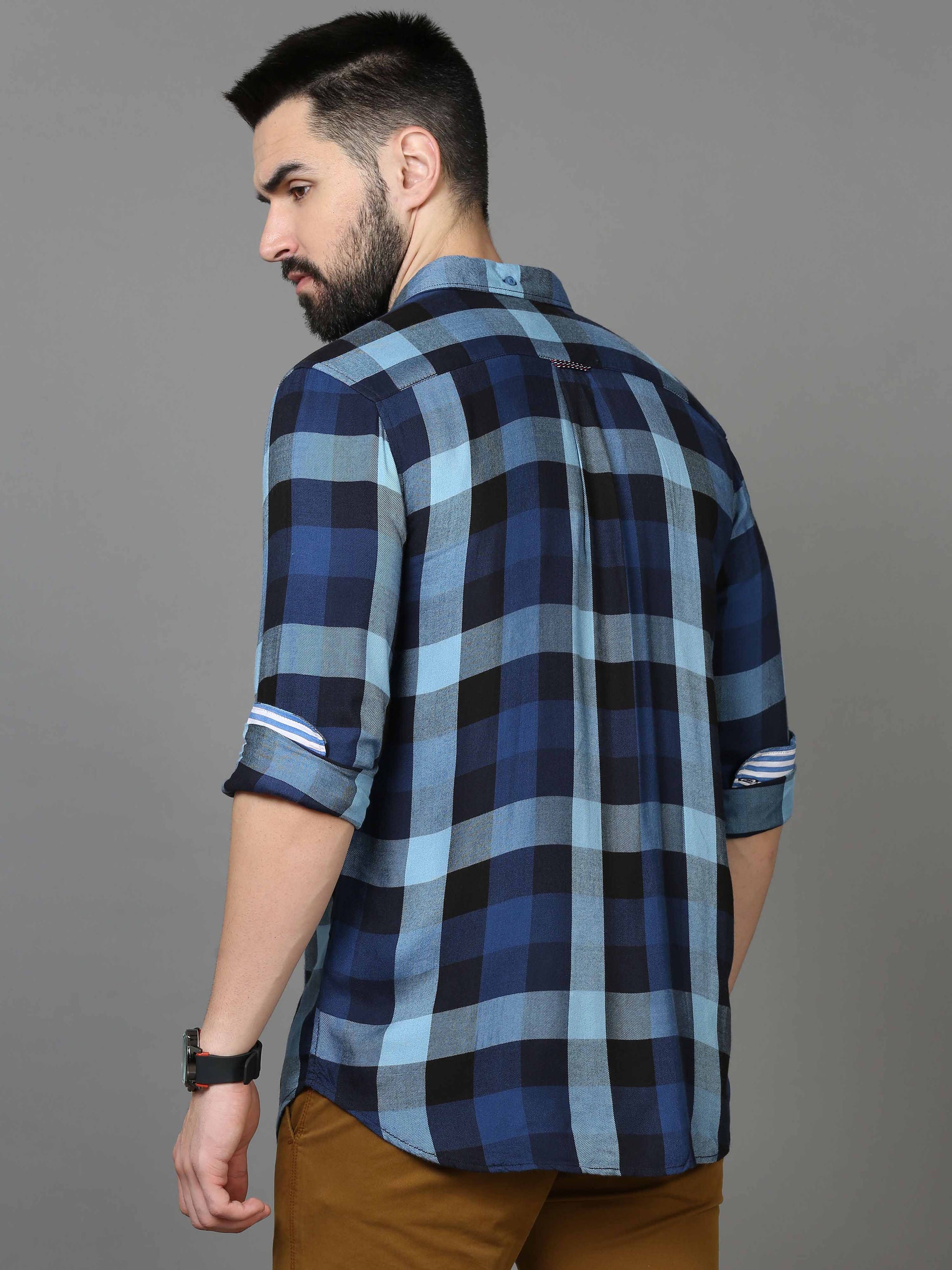 Blue & White Check Shirt for Men 