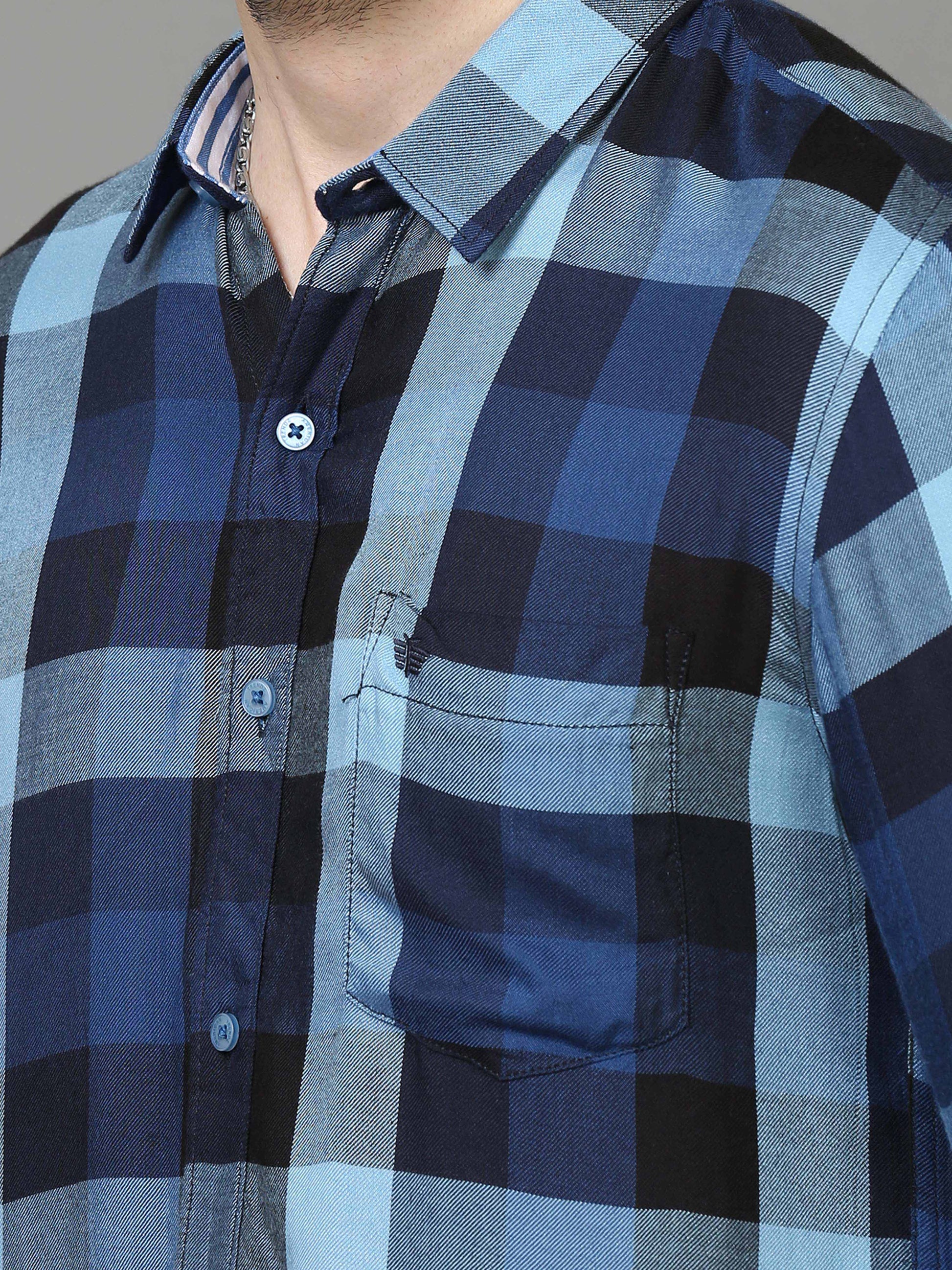 Blue & White Check Shirt for Men 
