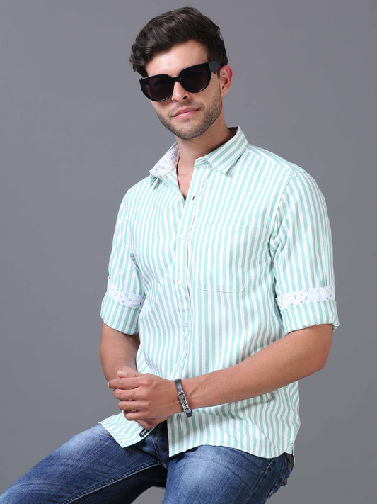 Green Vertical Striped Shirt for Men