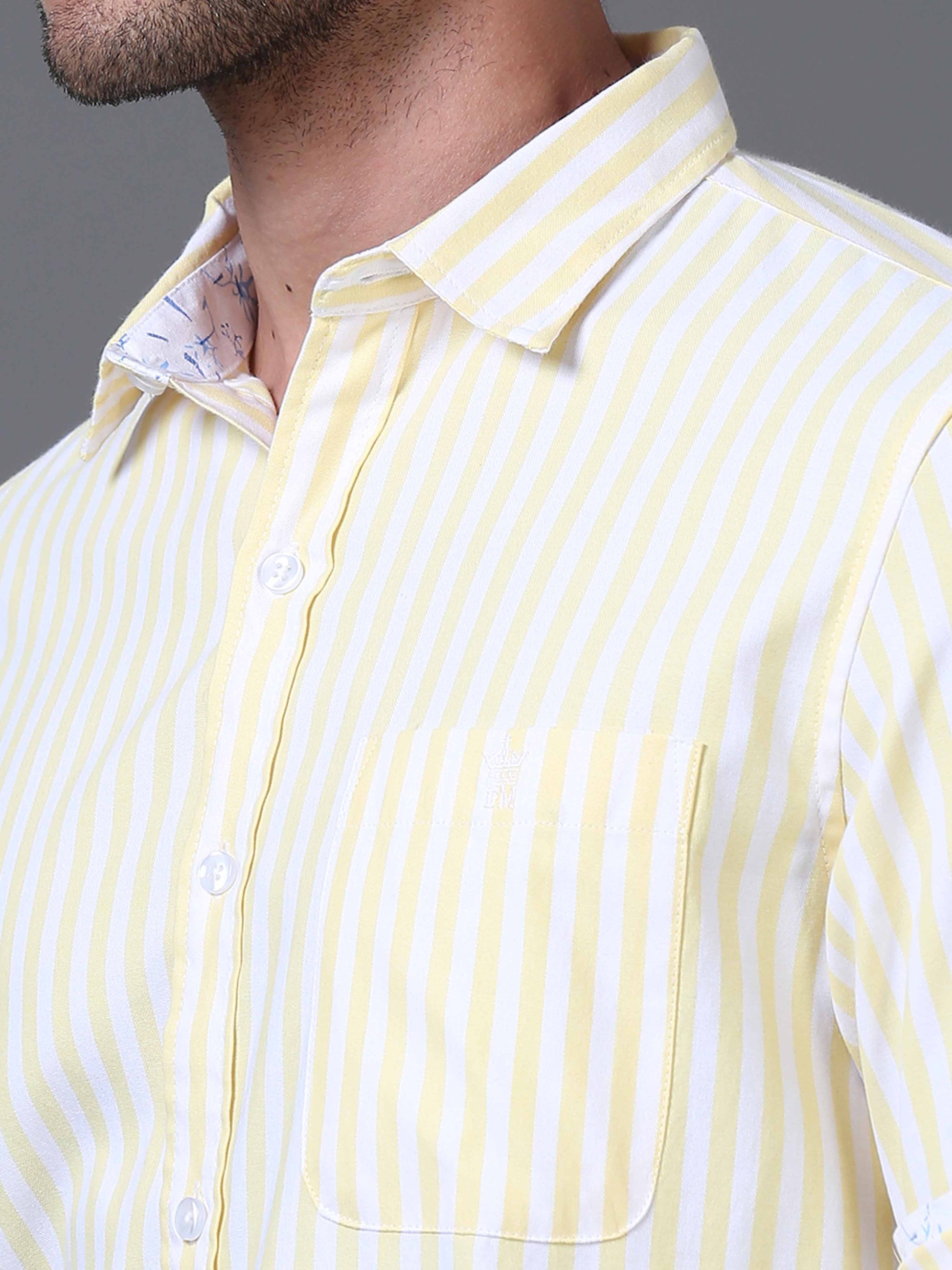 Mens Yellow and White Striped Shirt