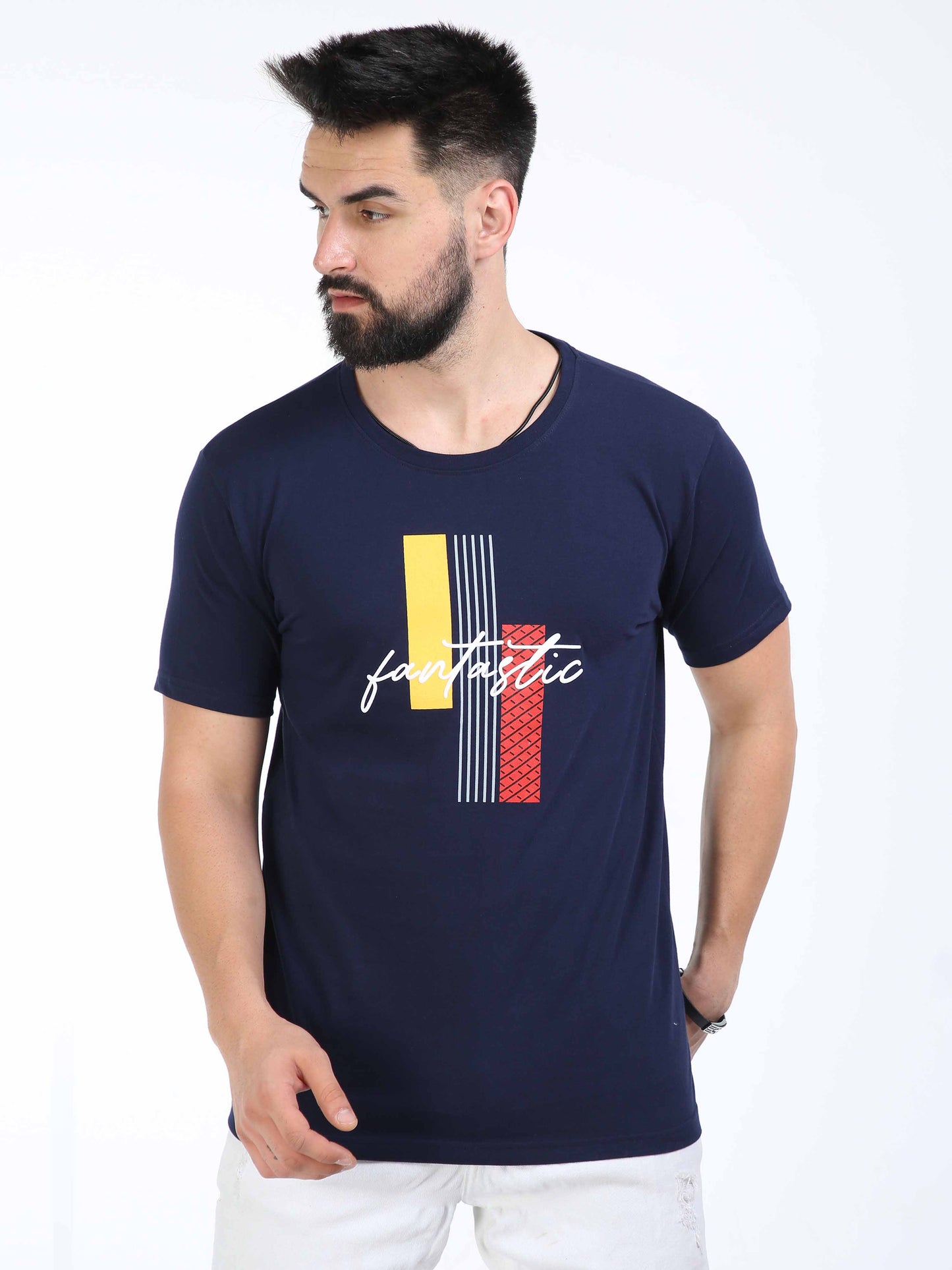 INDIGO BLUE ROUND NECK T-SHIRTS DESIGNER