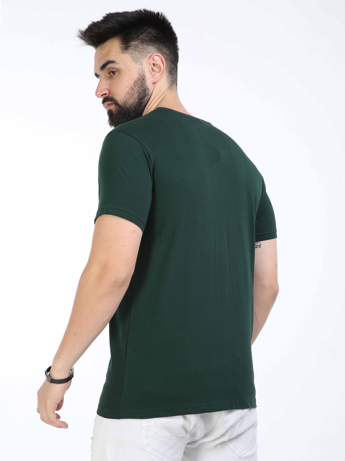 PRINT LEAF FORESTGREEN ROUND NECK T-SHIRTS