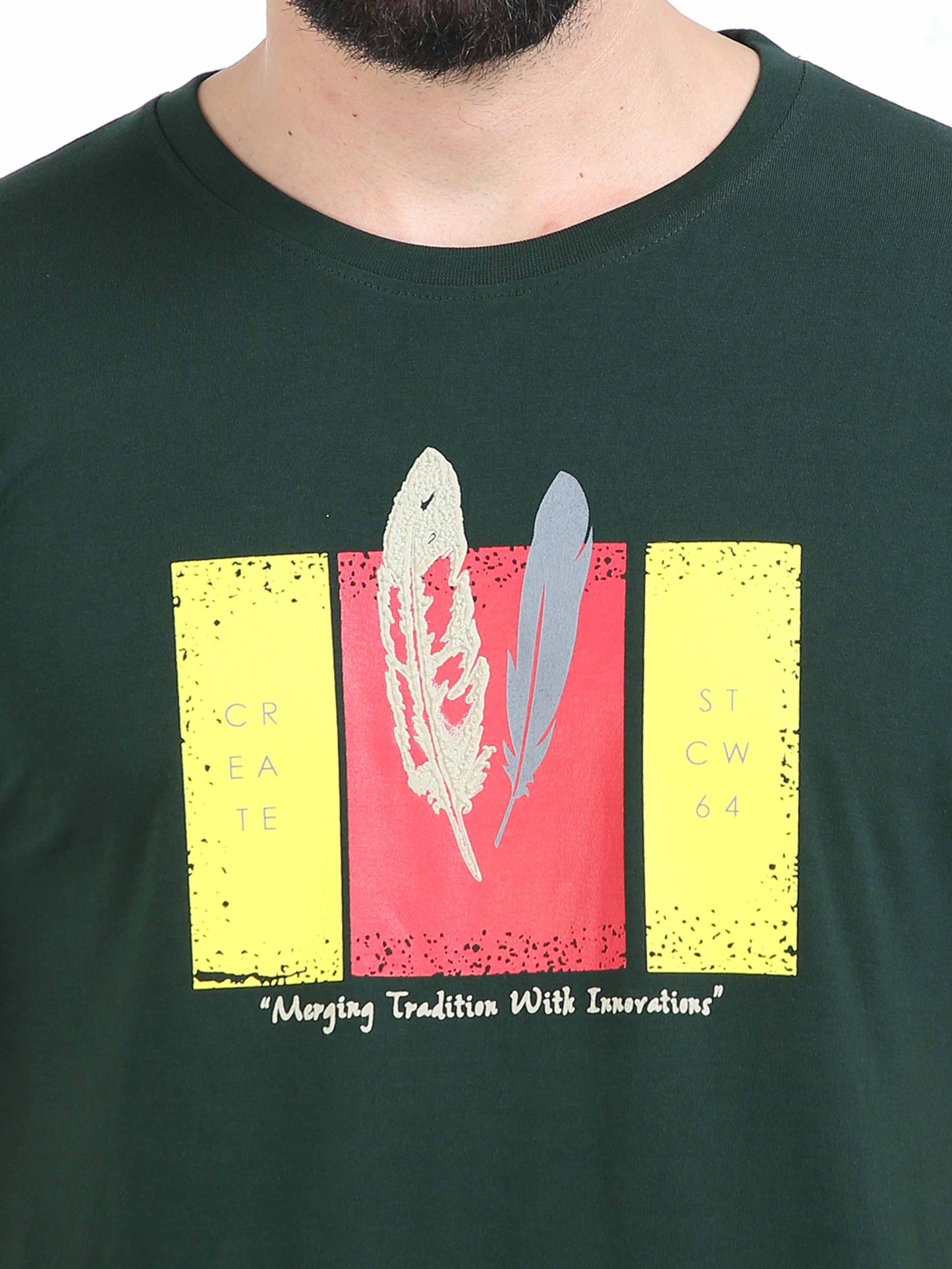 PRINT LEAF FORESTGREEN ROUND NECK T-SHIRTS