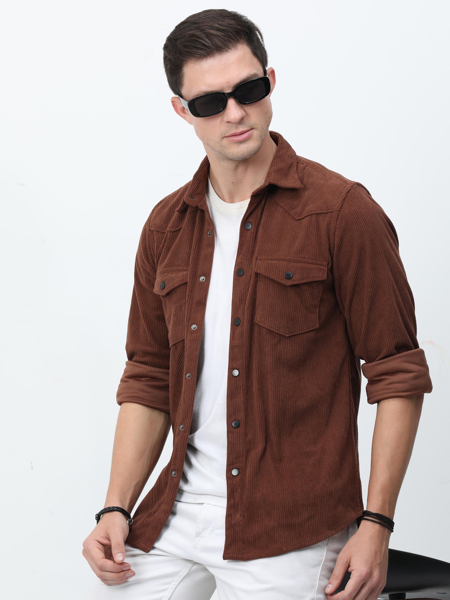 Brown Corduroy Shirt Men 
