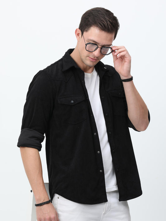Black Corduroy Shirt for Men