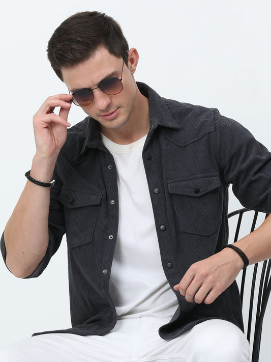 Grey Corduroy Shirt for Men