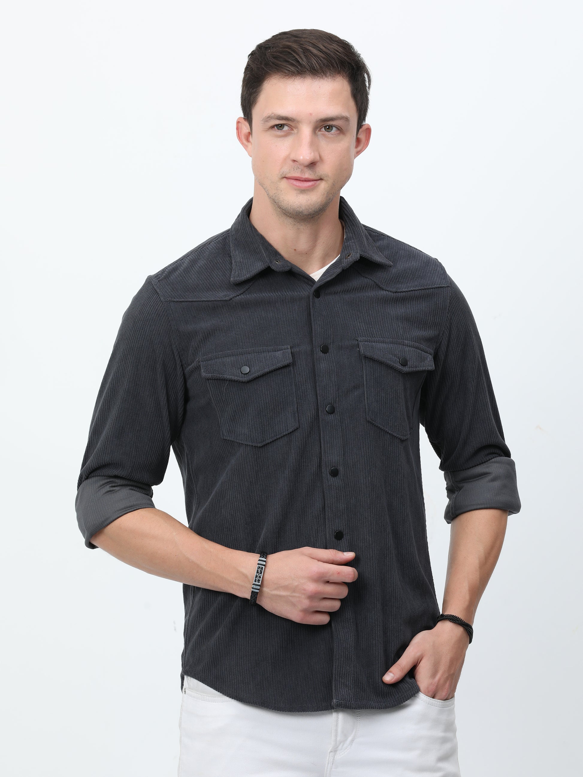 Grey Corduroy Shirt for Men