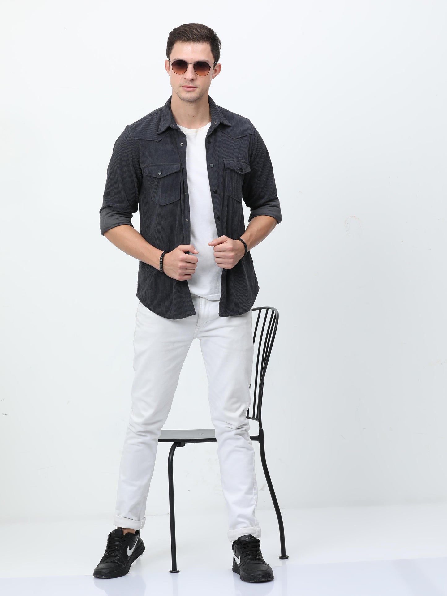 Grey Corduroy Shirt for Men