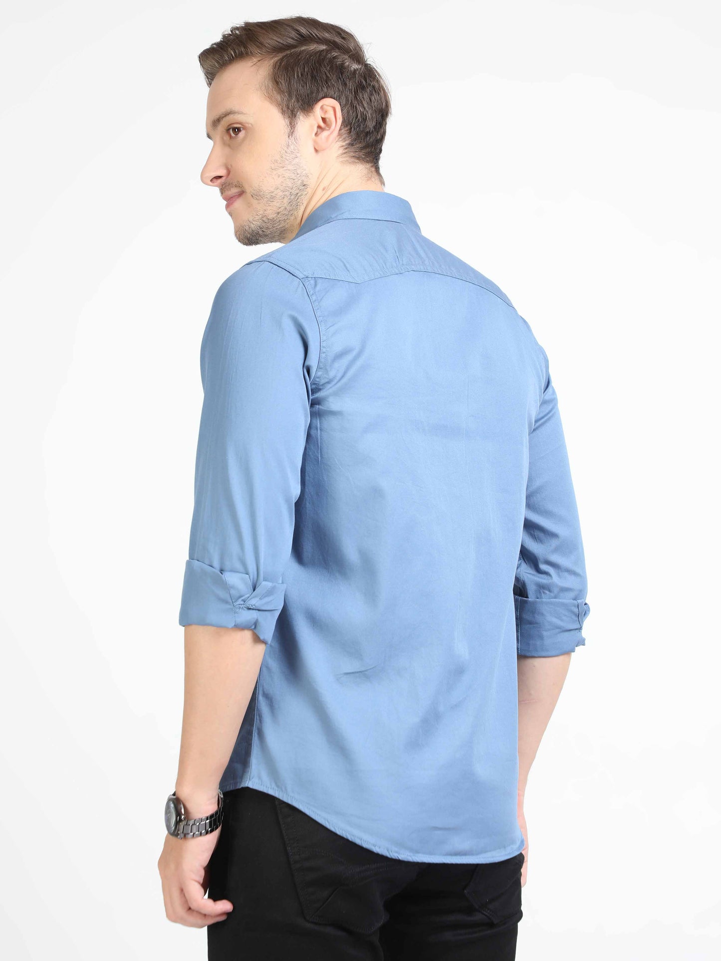 Pale Blue Double Pocket Shirt for Men