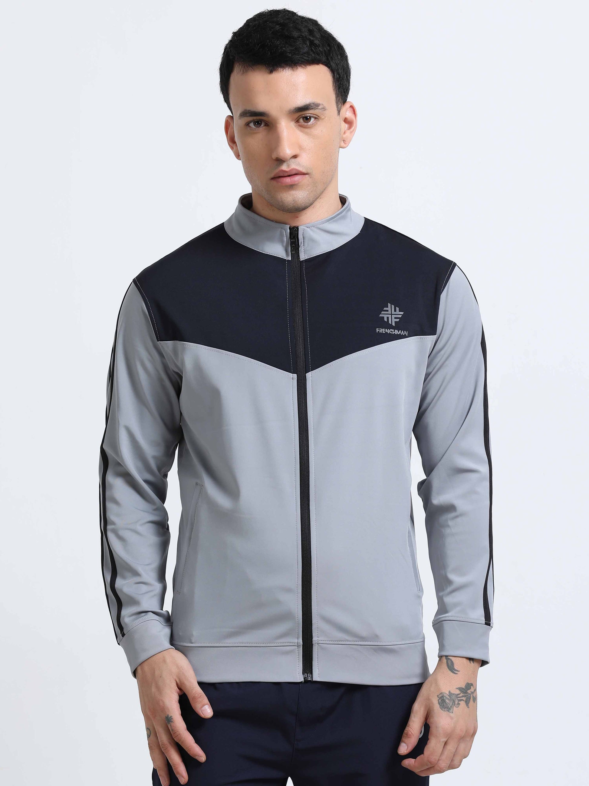 Light Grey Color Block Sports Jacket for Men M