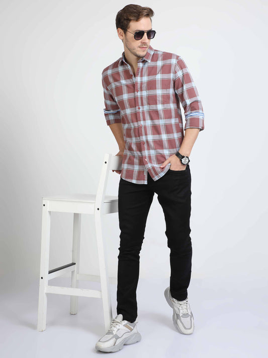 Mens Brown Check Shirt