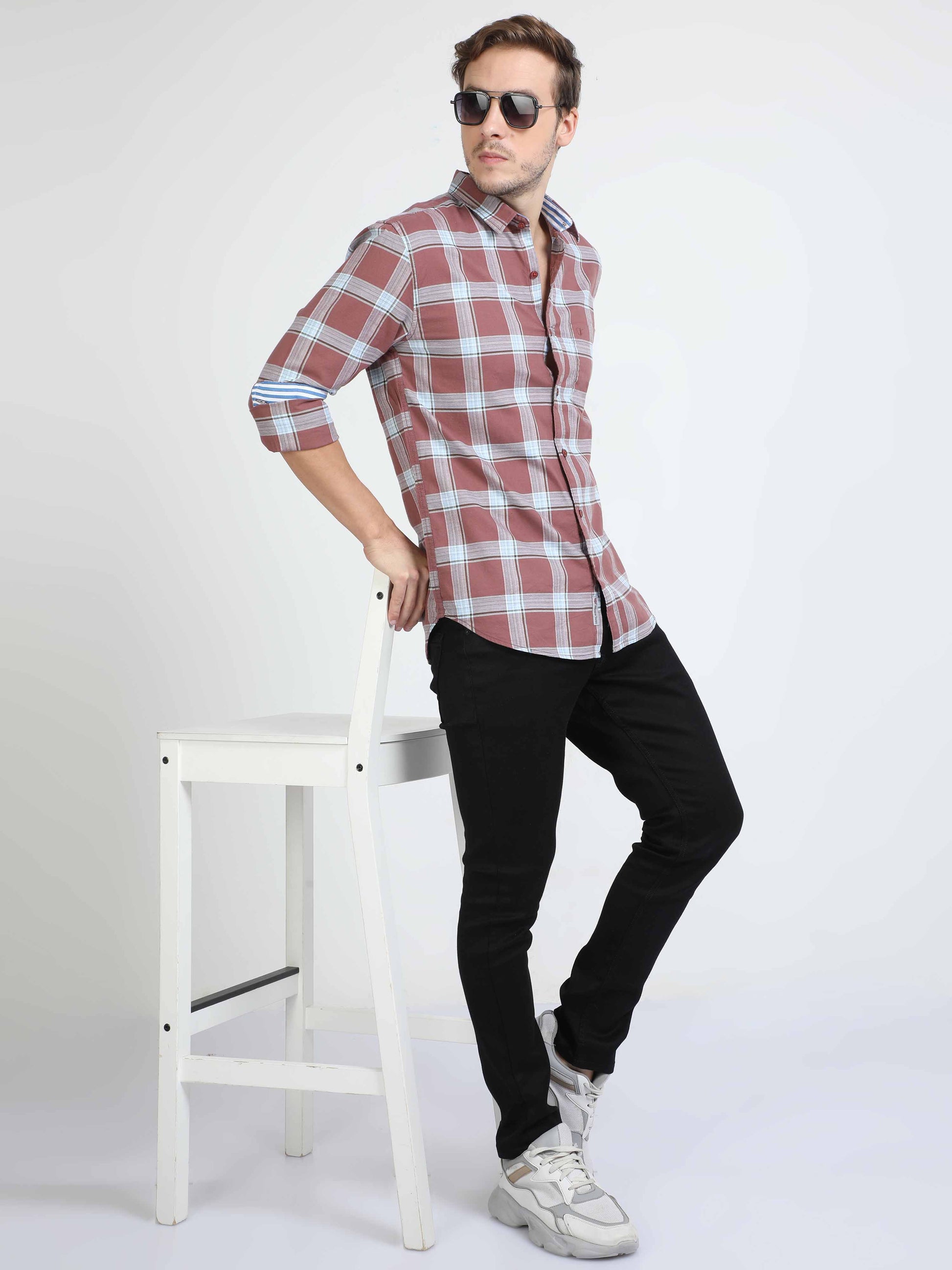 Mens Brown Check Shirt