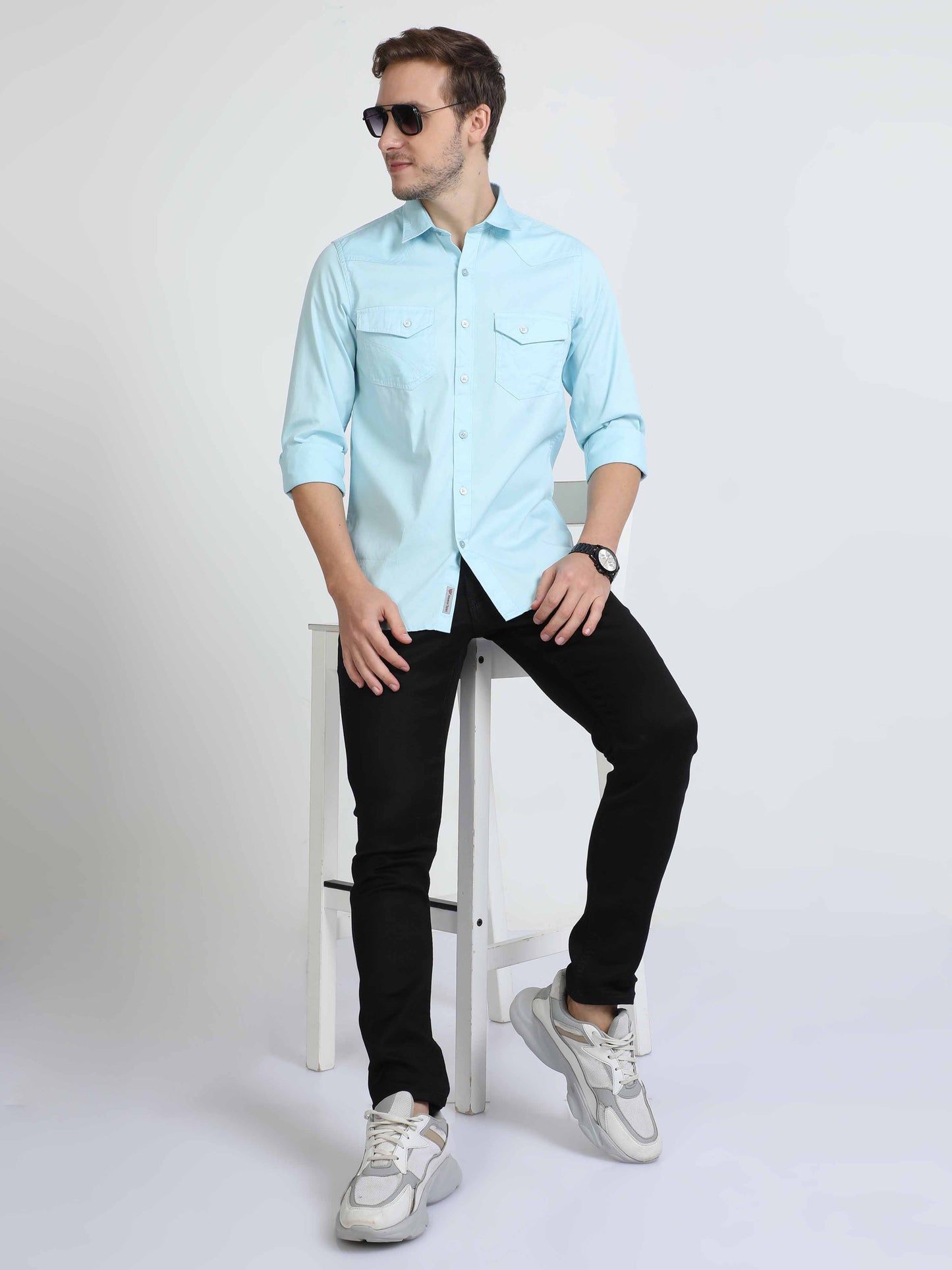 Sky blue double pocket shirt