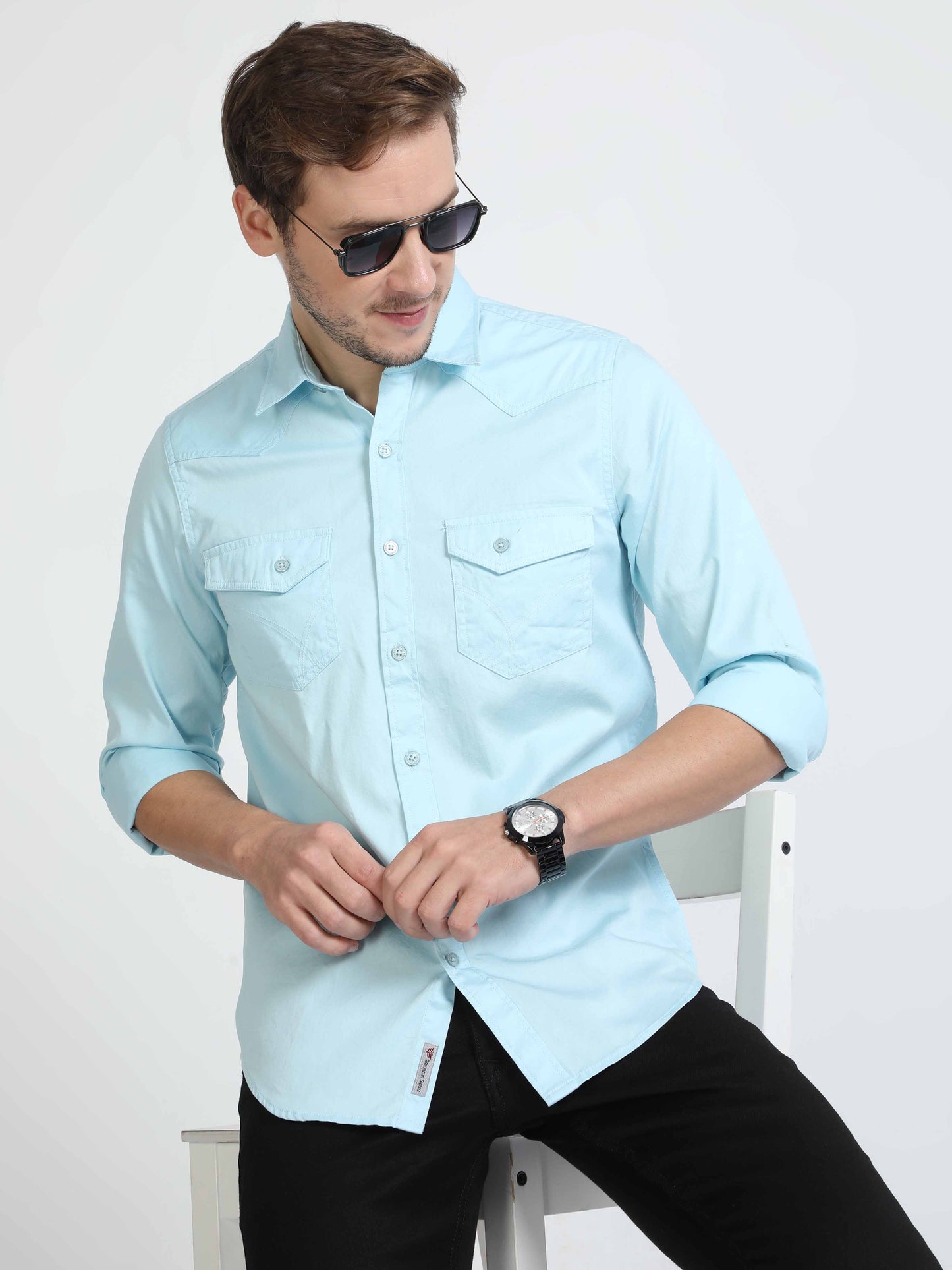 Sky blue double pocket shirt