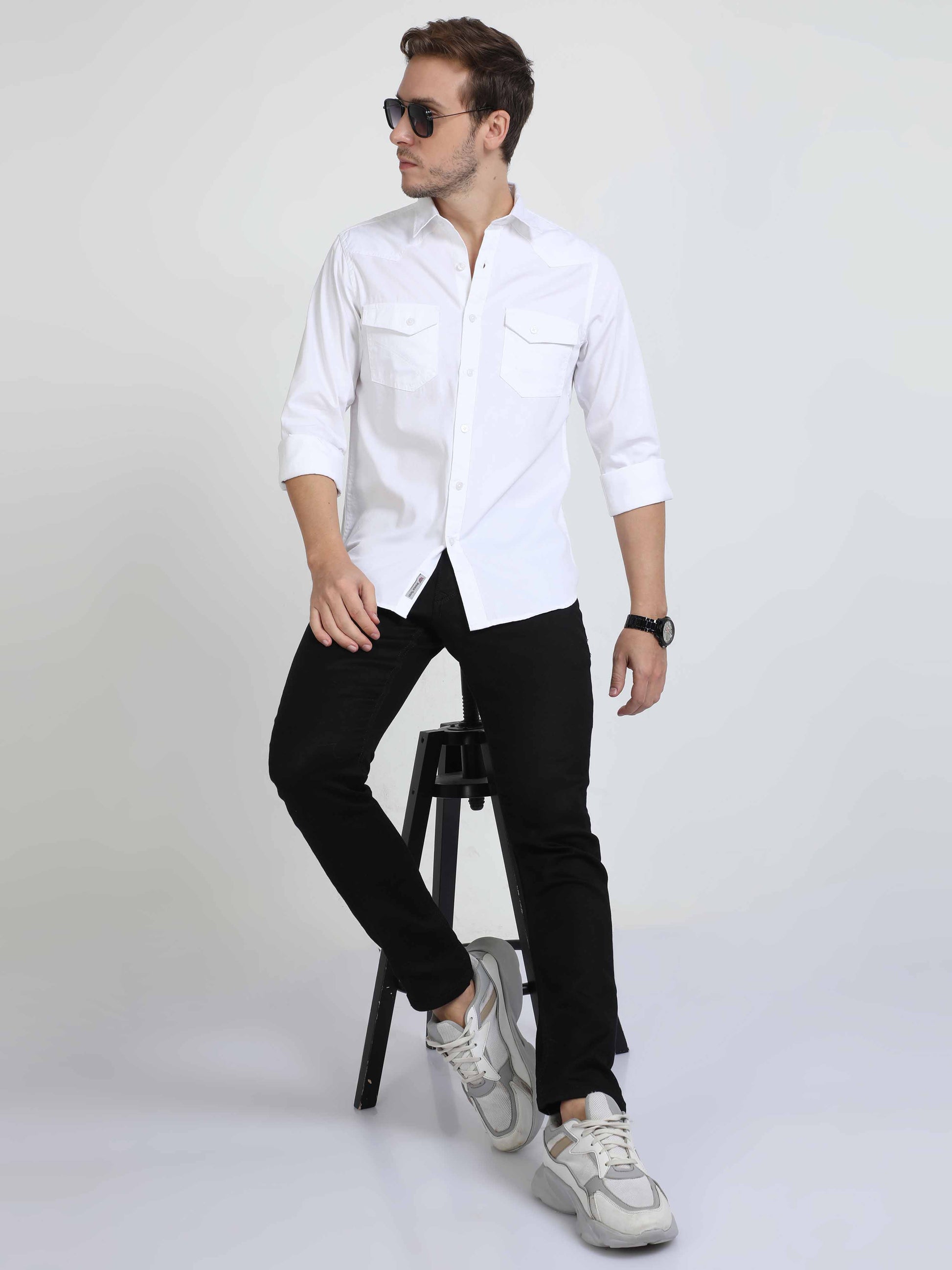 double pocket white shirt for men