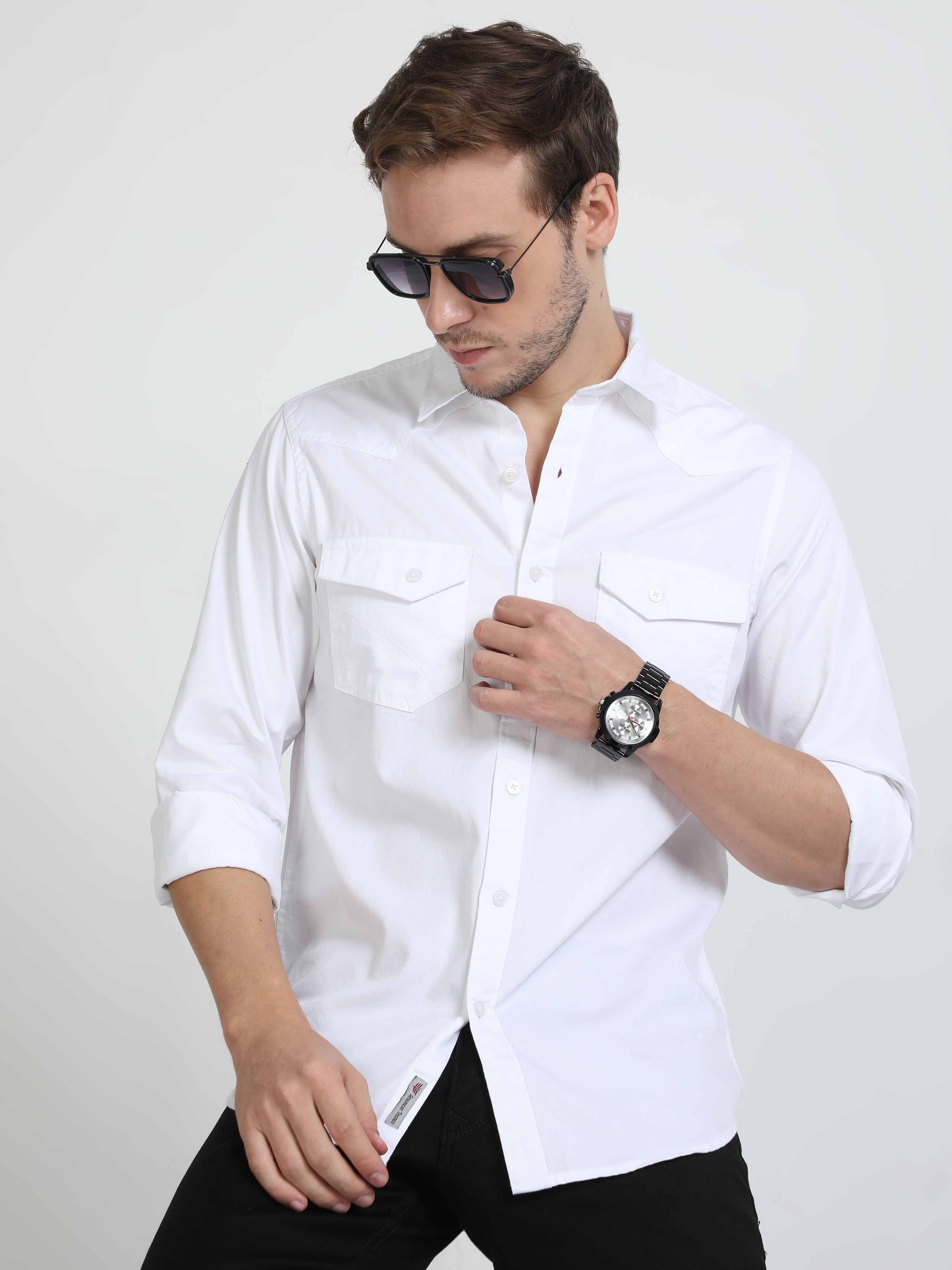 double pocket white shirt for men