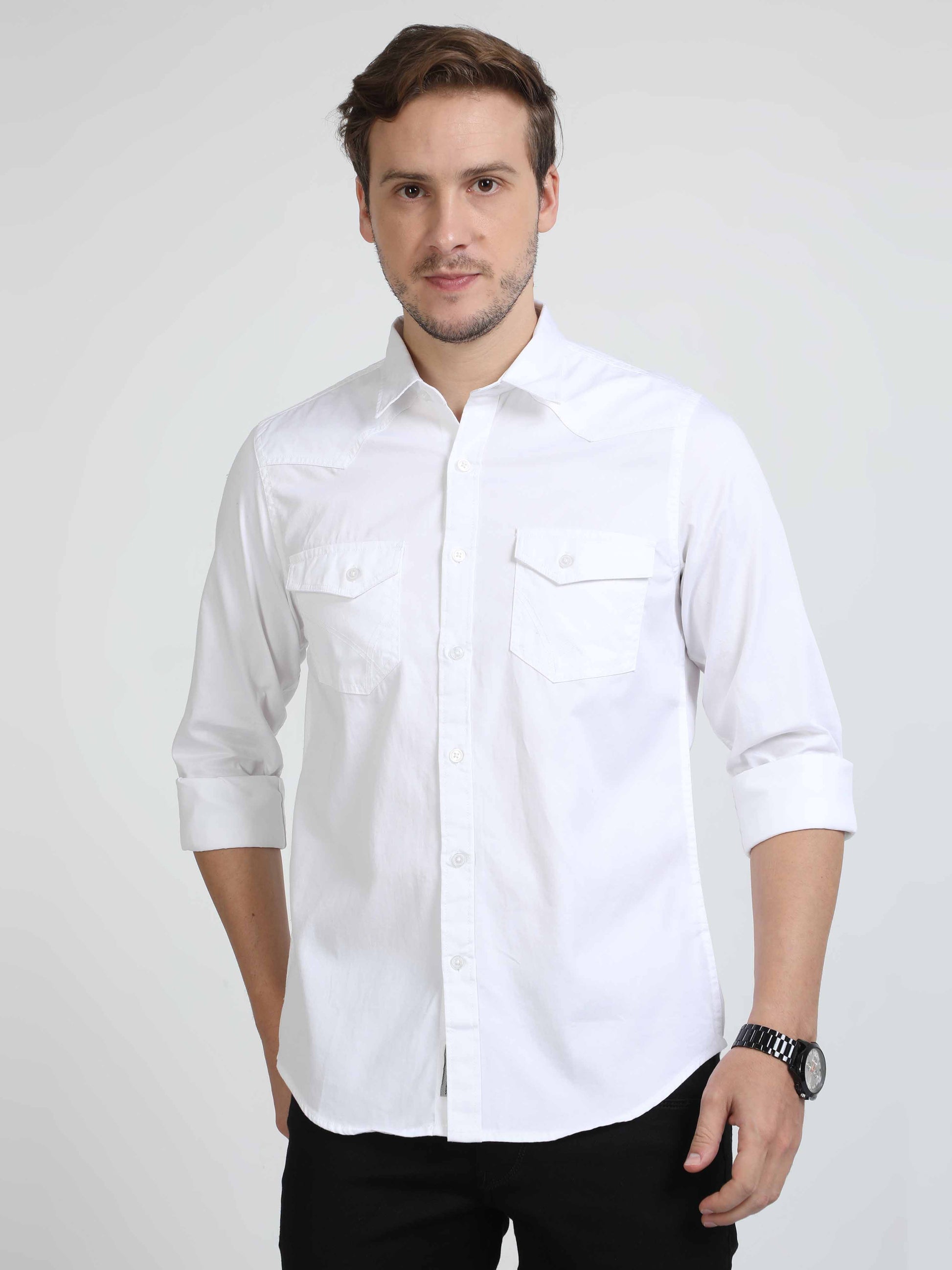 double pocket white shirt for men