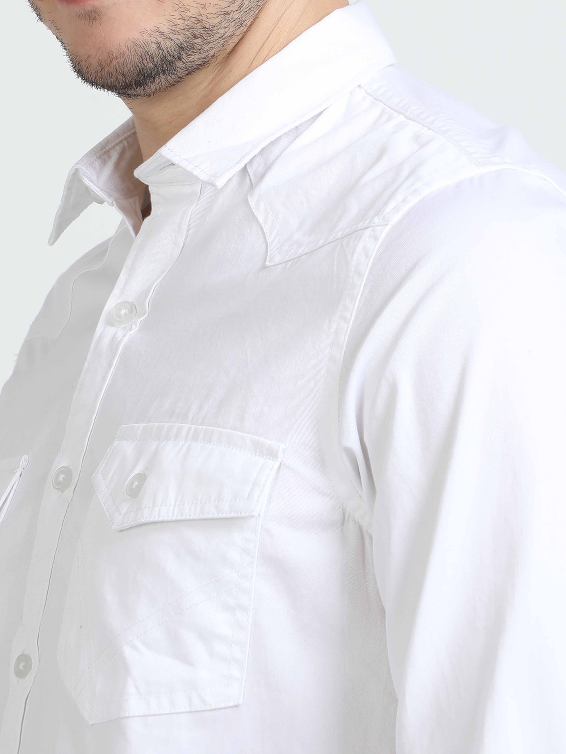 double pocket white shirt for men
