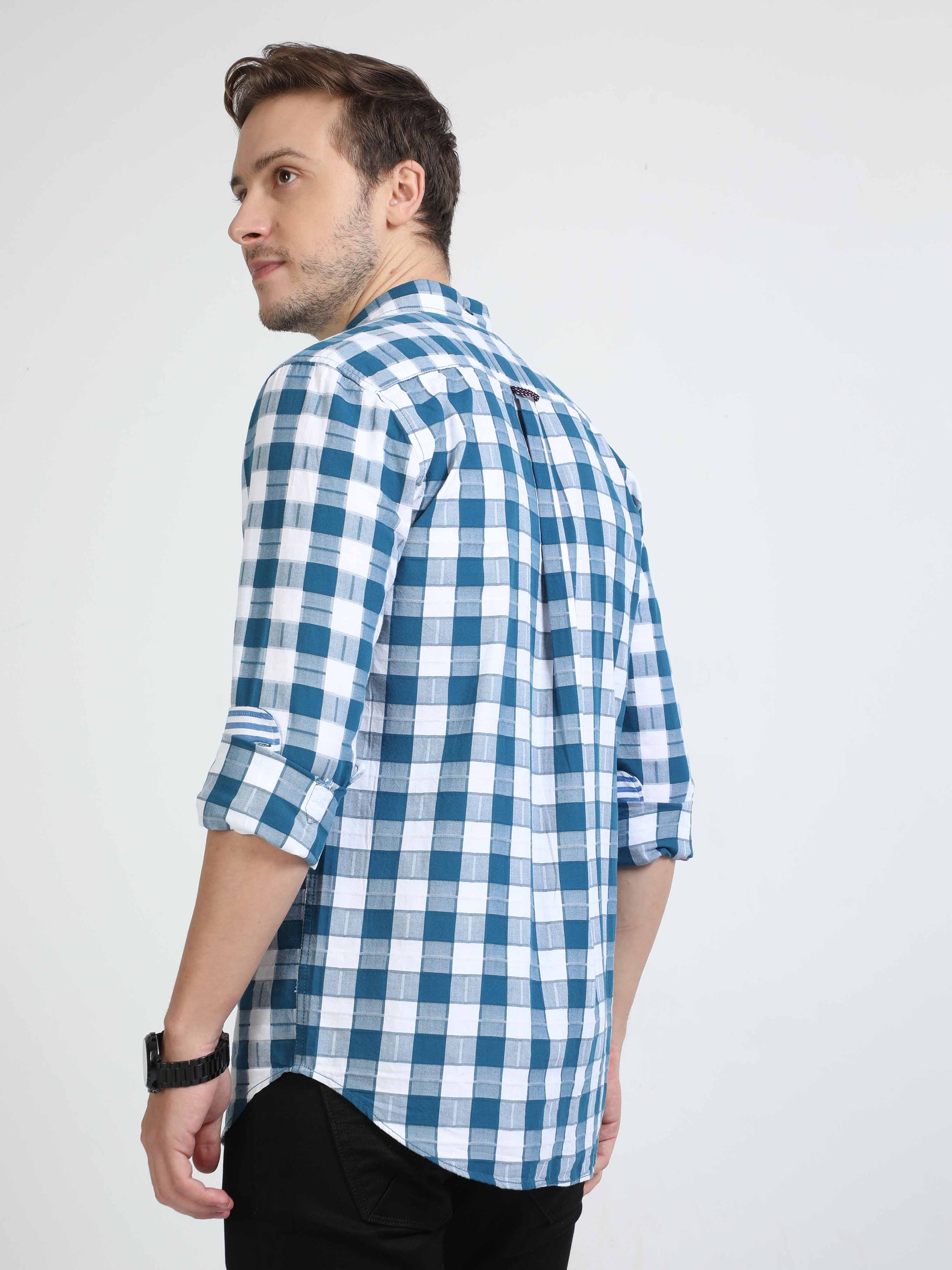  Blue and White Check Shirt for Men 