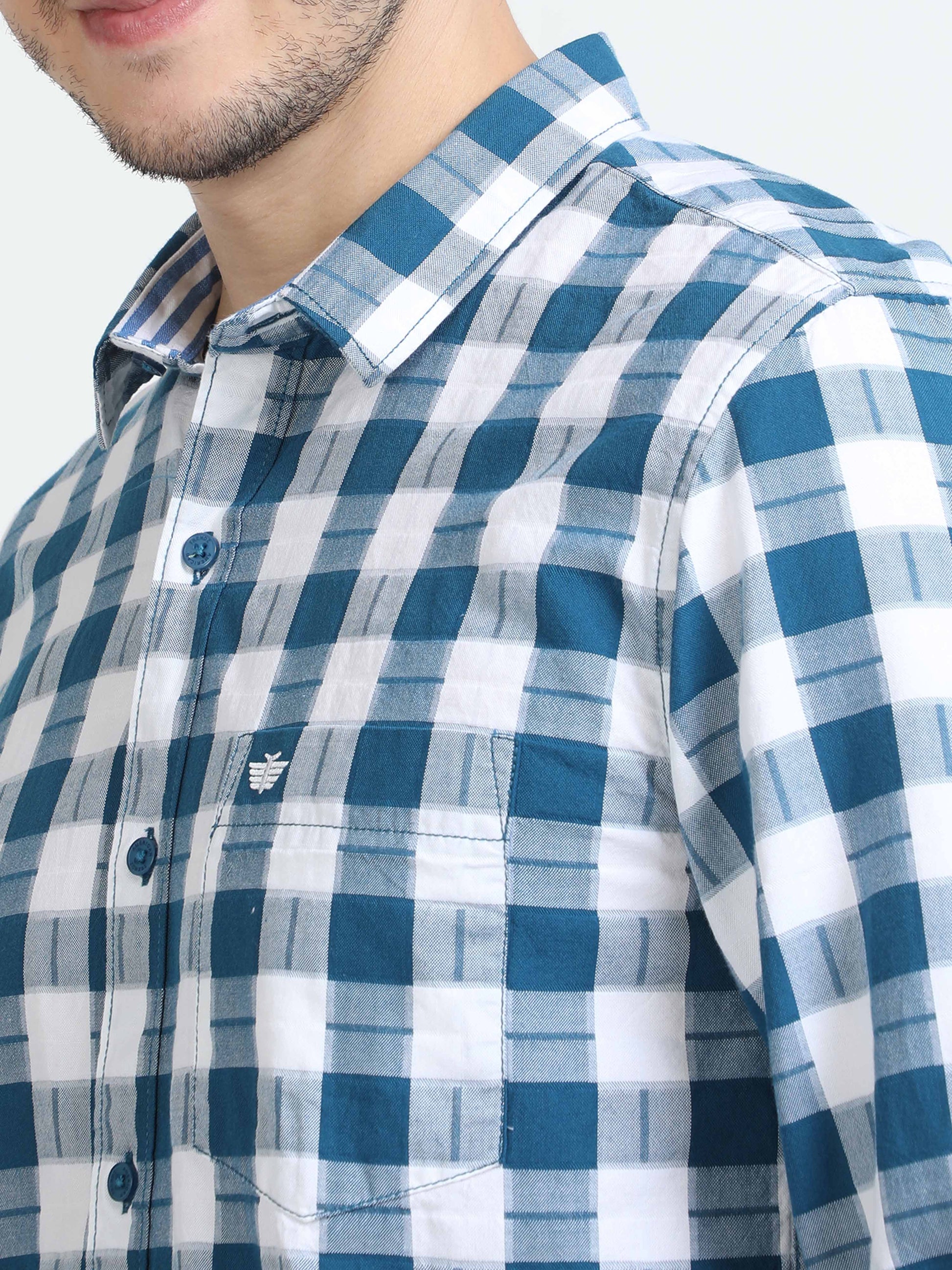  Blue and White Check Shirt for Men  - Black Denim