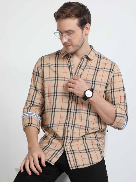  Brown Check Shirt for Men - Black Denim