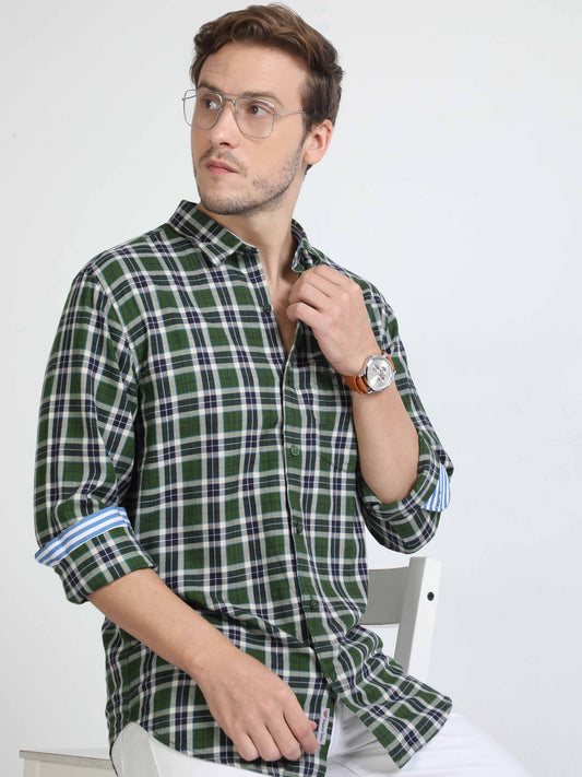 mens green checked shirt