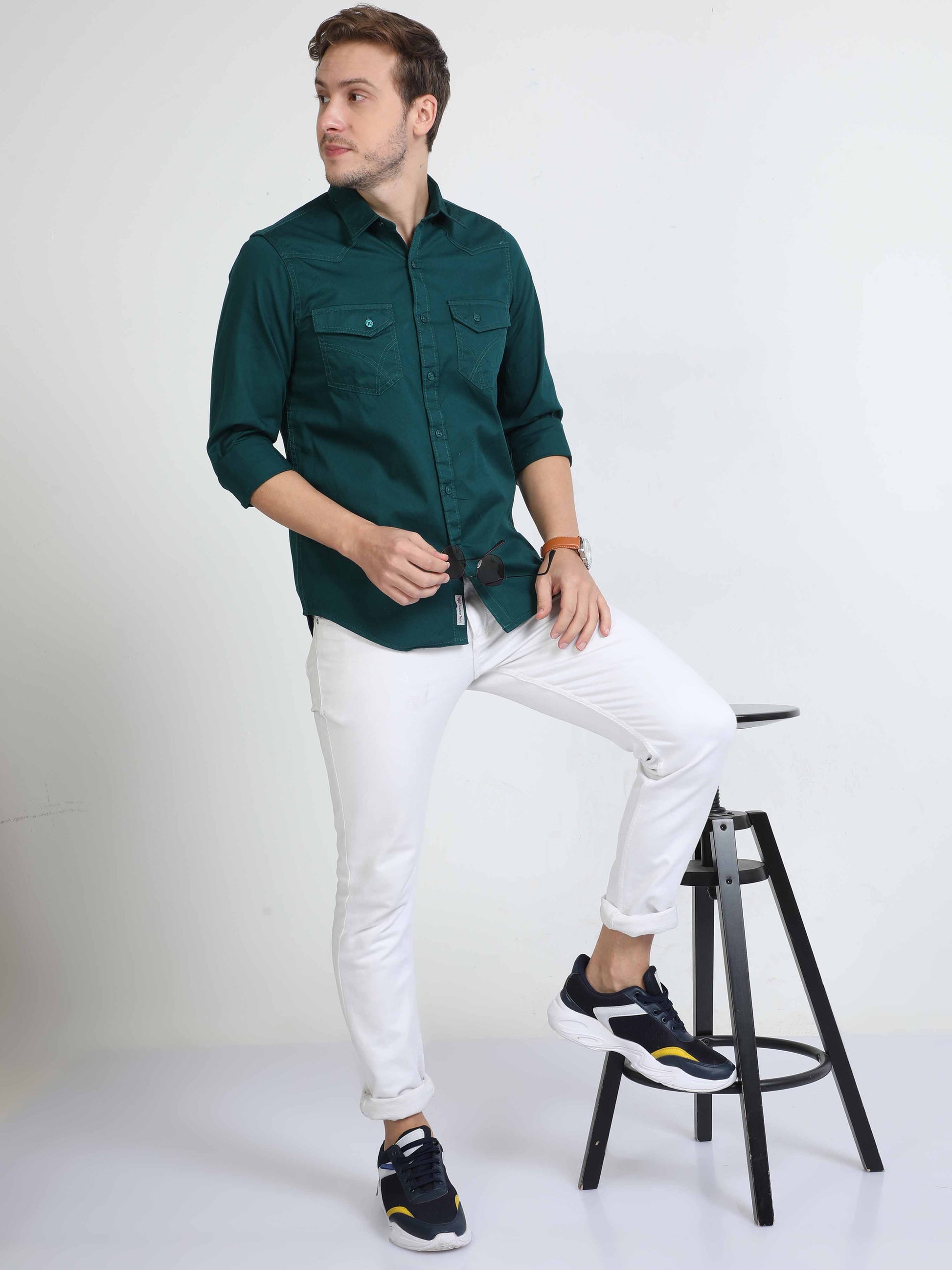 Dark Green Double Pocket Shirt 